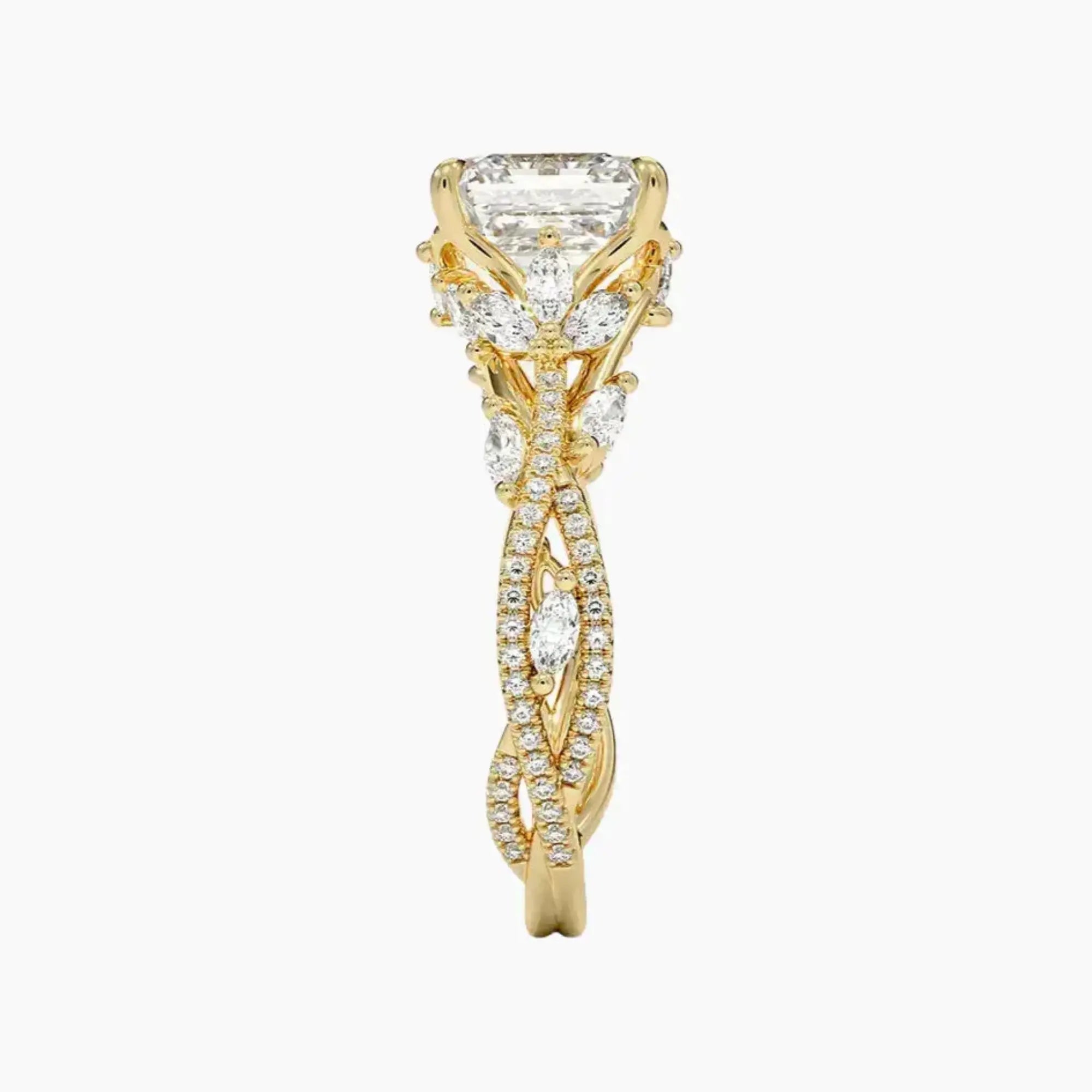 Melia Adorned Asscher Designer 3 Carat Lab Grown Diamond Engagement Ring in 18K Yellow Gold