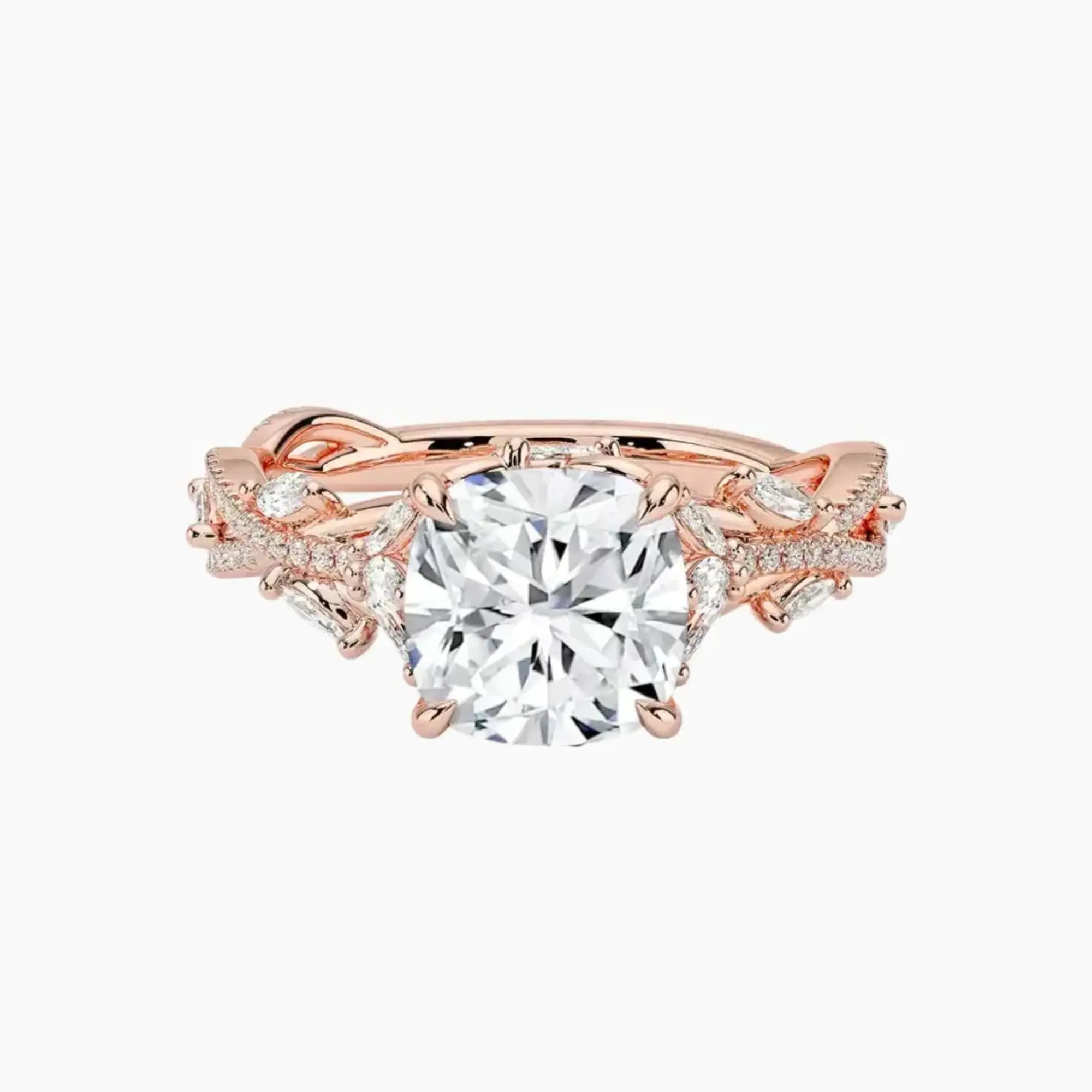 Melia Adorned Cushion Designer 1 Carat Lab Grown Diamond Engagement Ring in 18K Yellow Gold