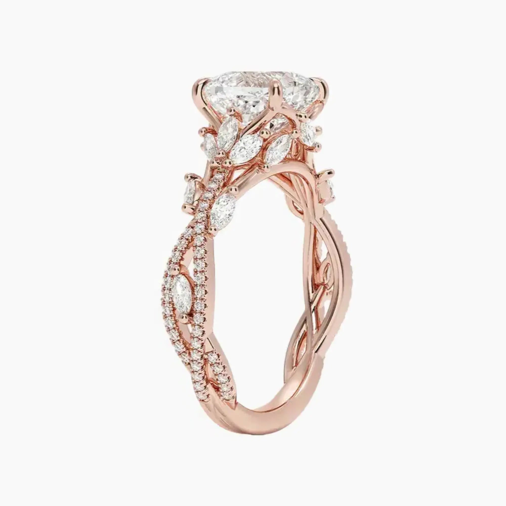 Melia Adorned Cushion Designer 2.5 Carat Lab Grown Diamond Engagement Ring in 14K Yellow Gold