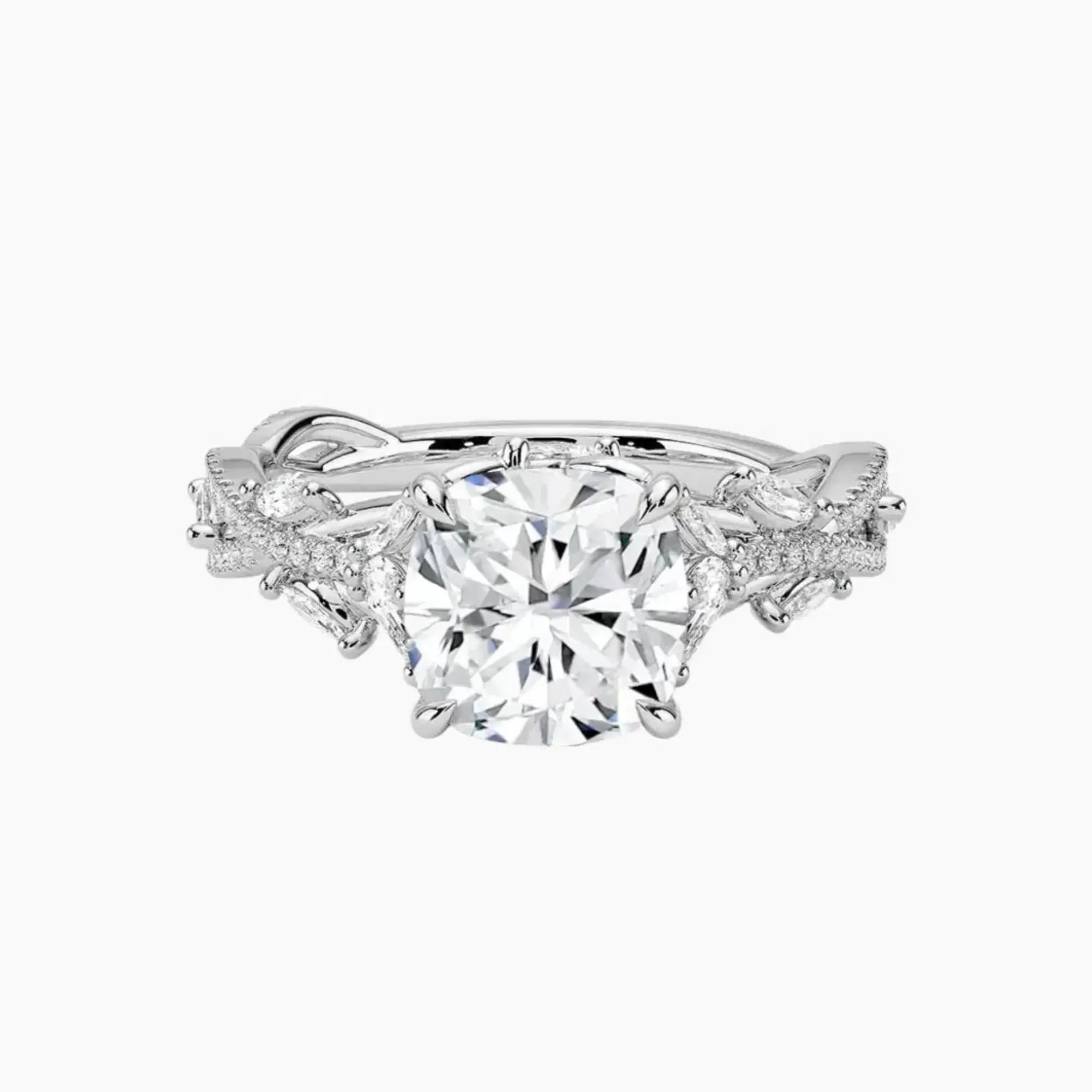 Melia Adorned Cushion Designer 2.5 Carat Lab Grown Diamond Engagement Ring in 14K Yellow Gold