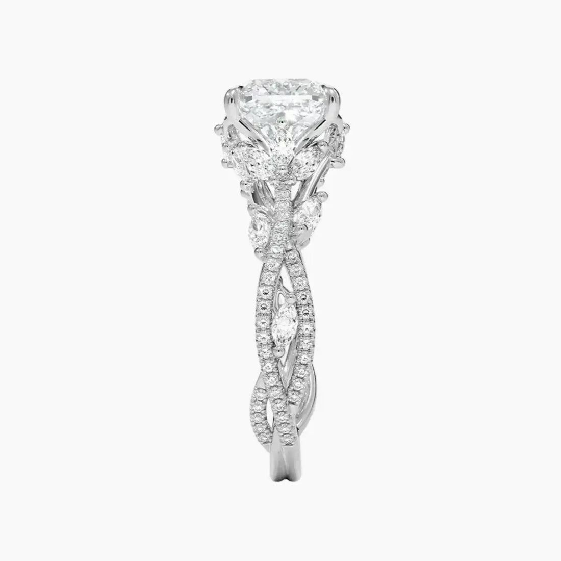 Melia Adorned Cushion Designer 2.5 Carat Lab Grown Diamond Engagement Ring in 14K Yellow Gold