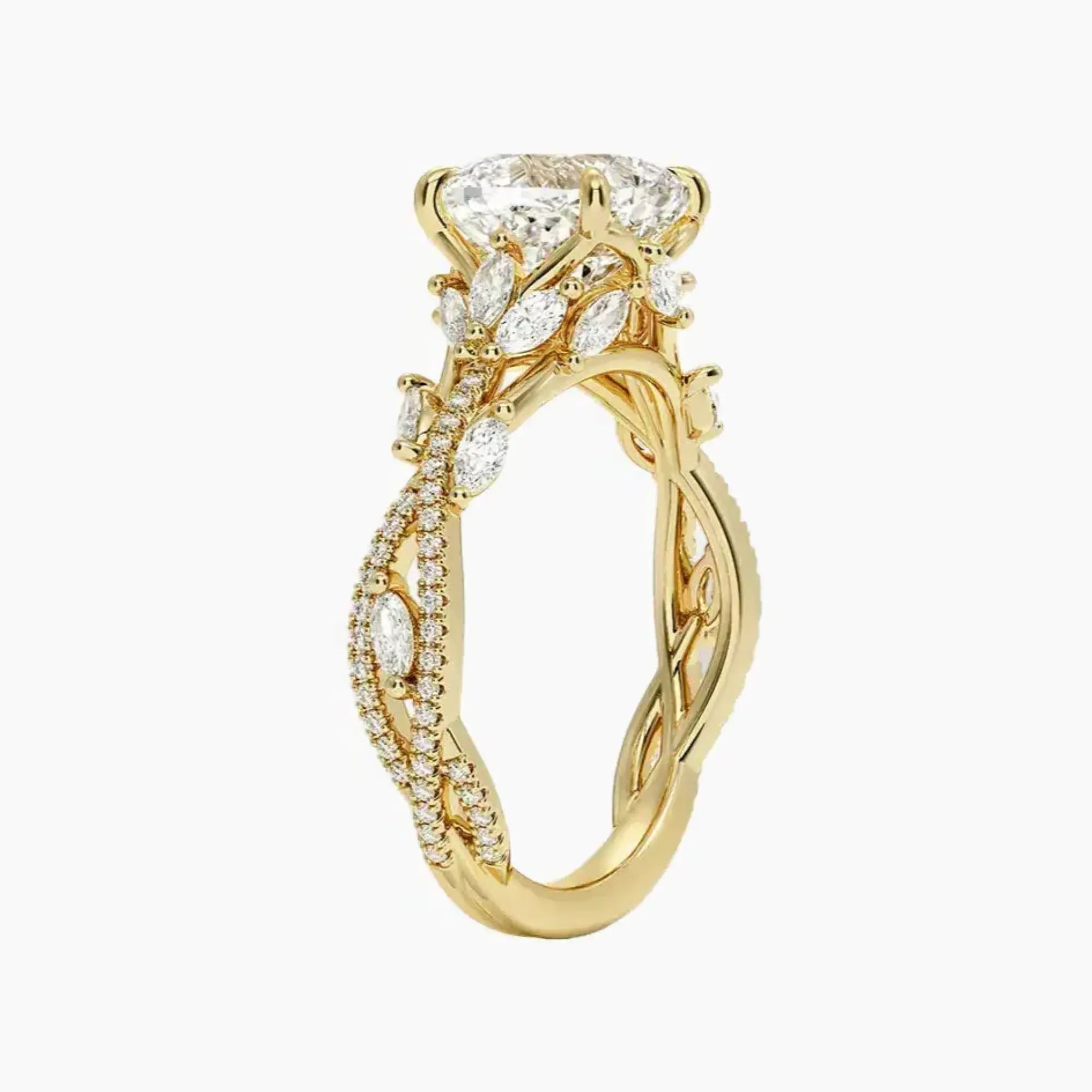 Melia Adorned Cushion Designer 2.5 Carat Lab Grown Diamond Engagement Ring in 14K Yellow Gold