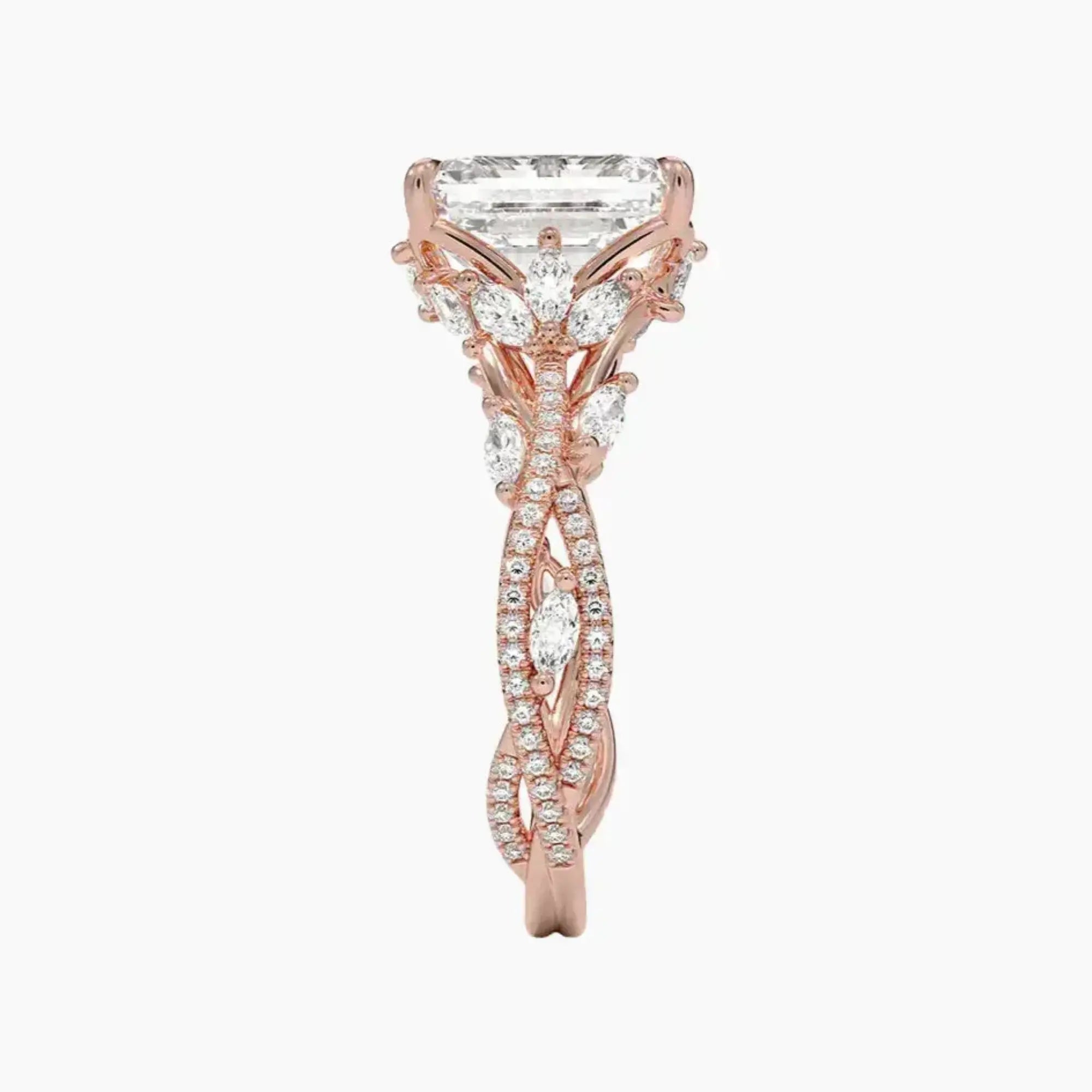Melia Adorned Emerald Designer 2.5 Carat Lab Grown Diamond Engagement Ring in 18K Rose Gold