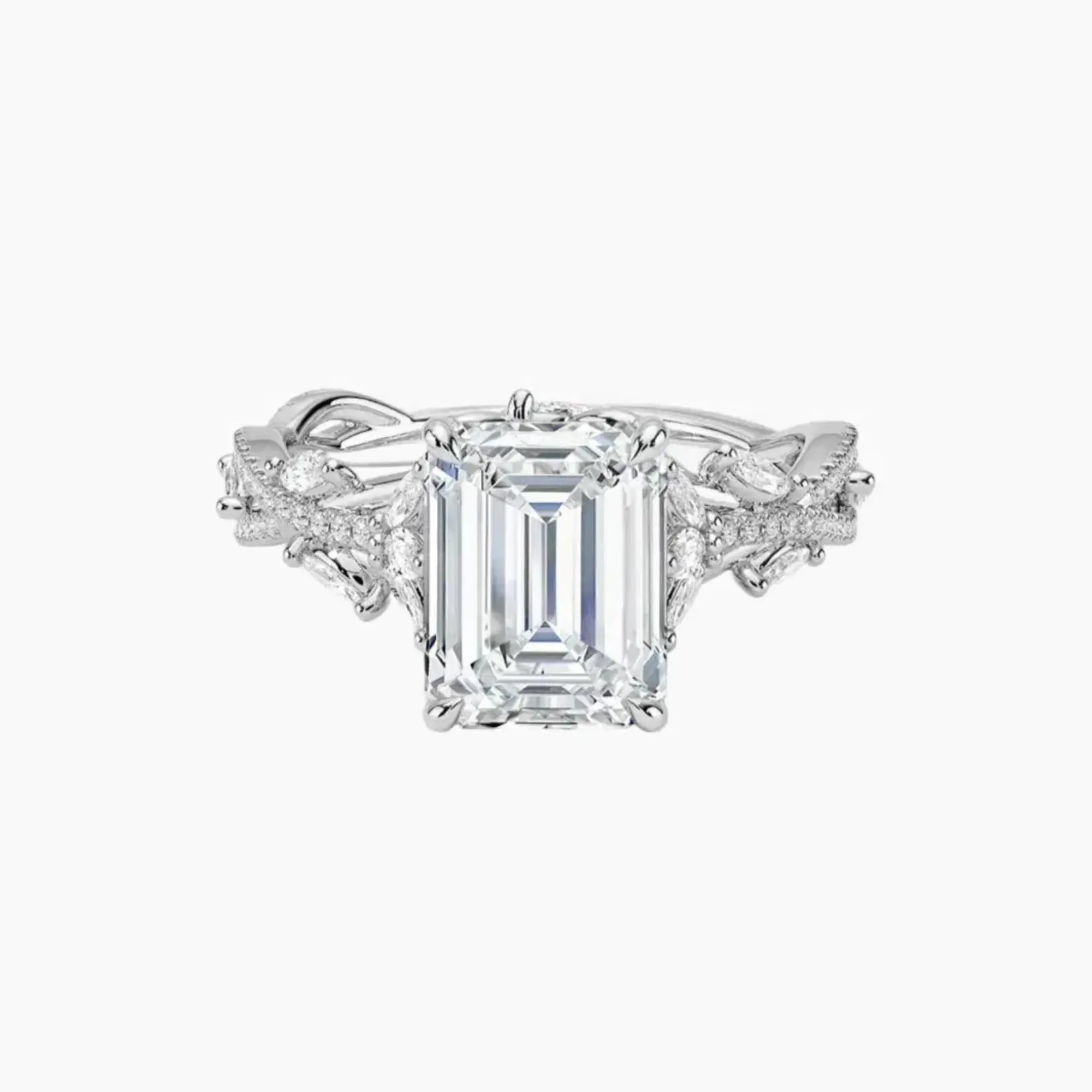 Melia Adorned Emerald Designer Diamond Ring Setting in 18K White Gold