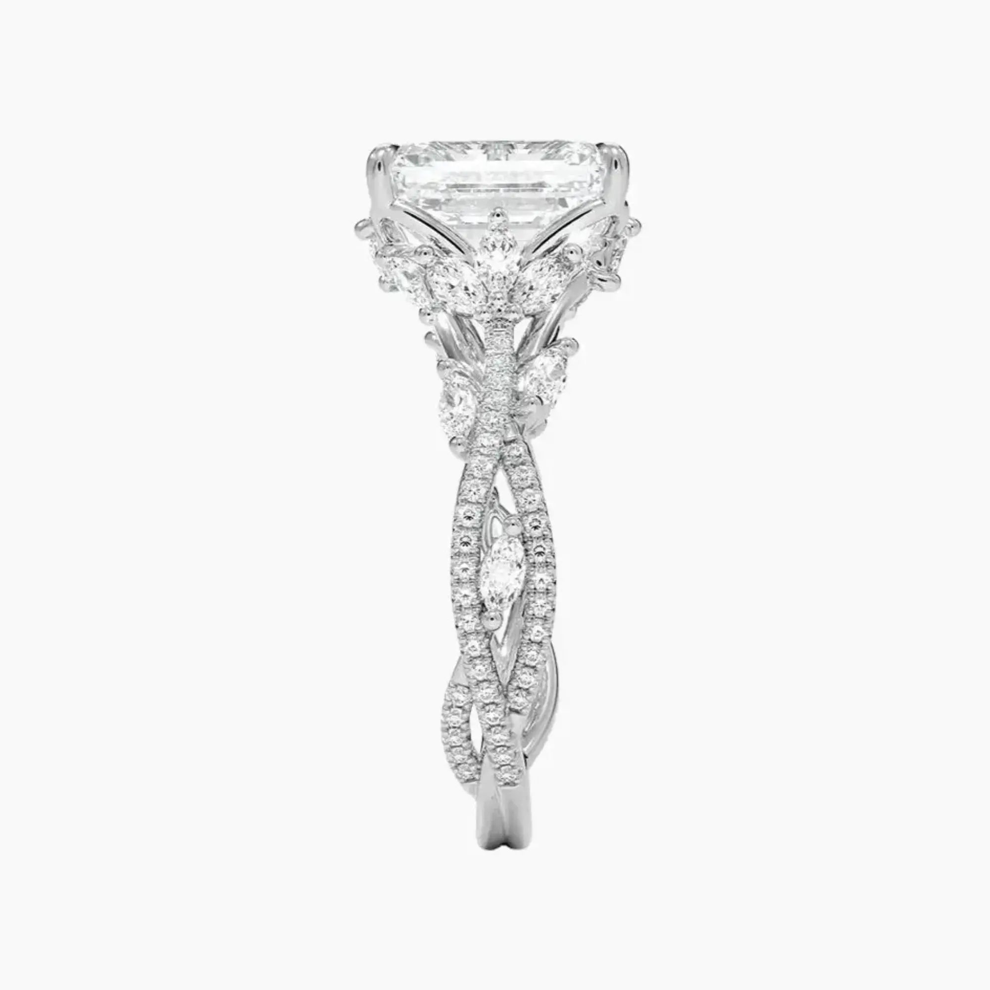 Melia Adorned Emerald Designer 1.5 Carat Lab Grown Diamond Engagement Ring in 14K White Gold