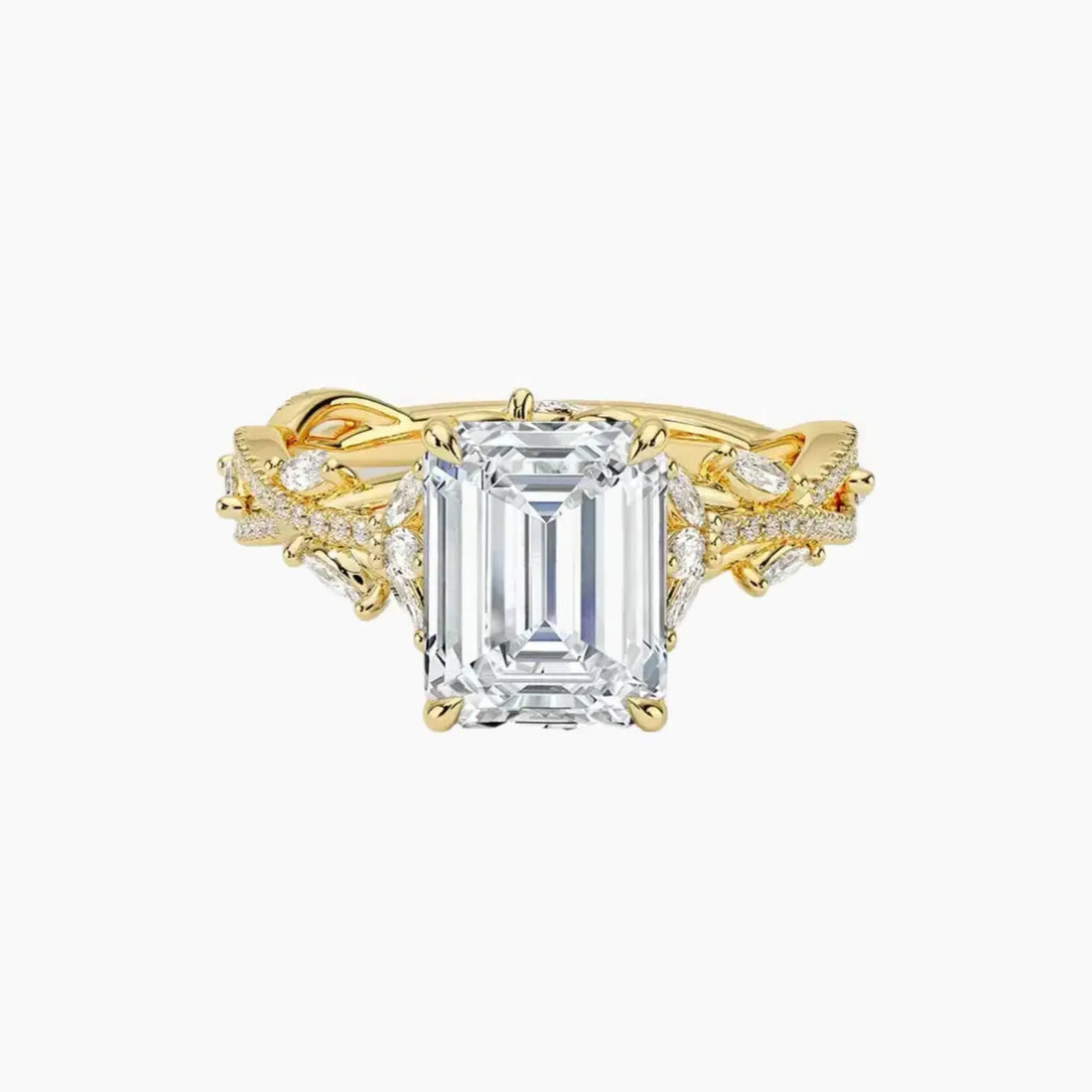 Melia Adorned Emerald Designer 1 Carat Lab Grown Diamond Engagement Ring in 14K White Gold