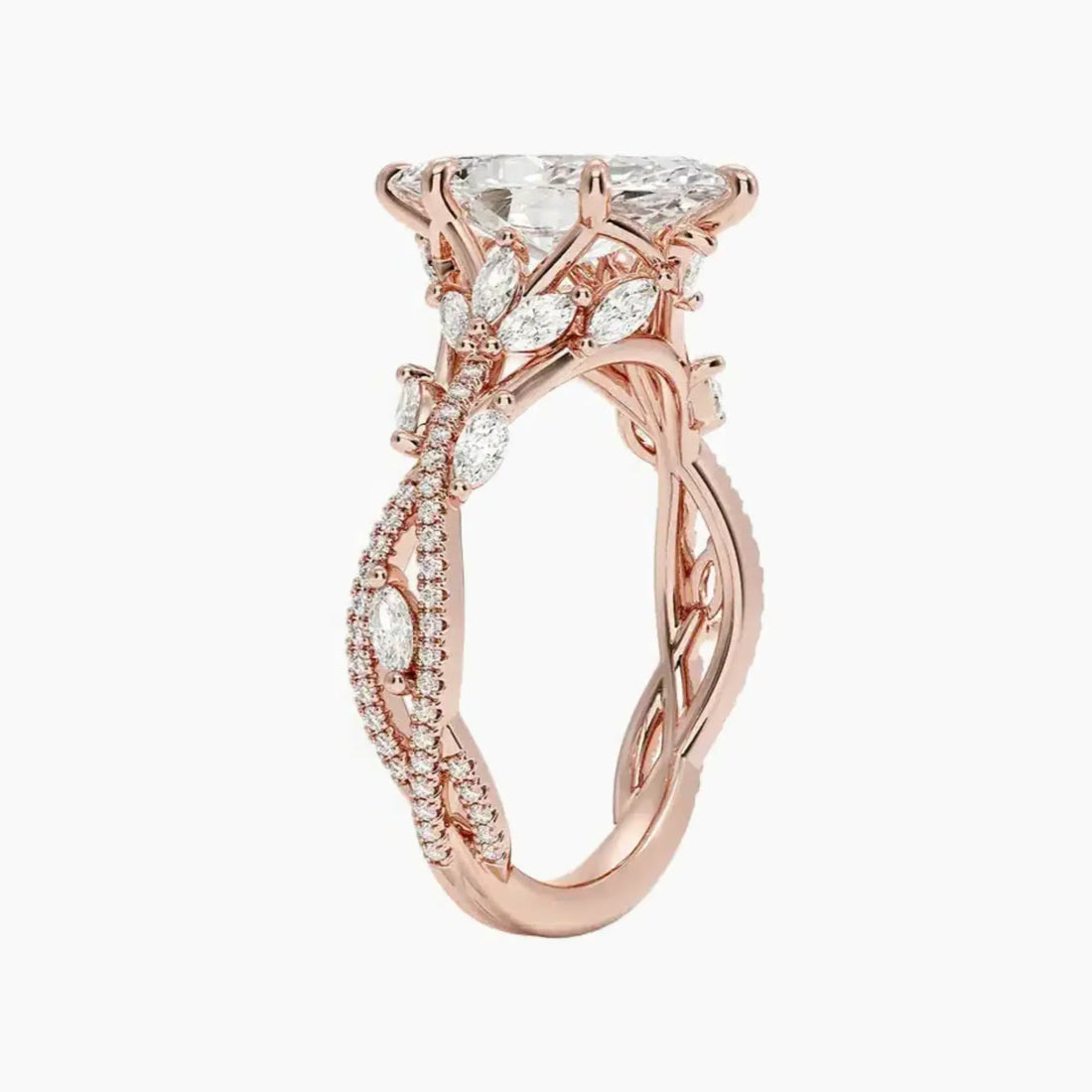 Melia Adorned Marquise Designer 3 Carat Lab Grown Diamond Engagement Ring in 14K Yellow Gold