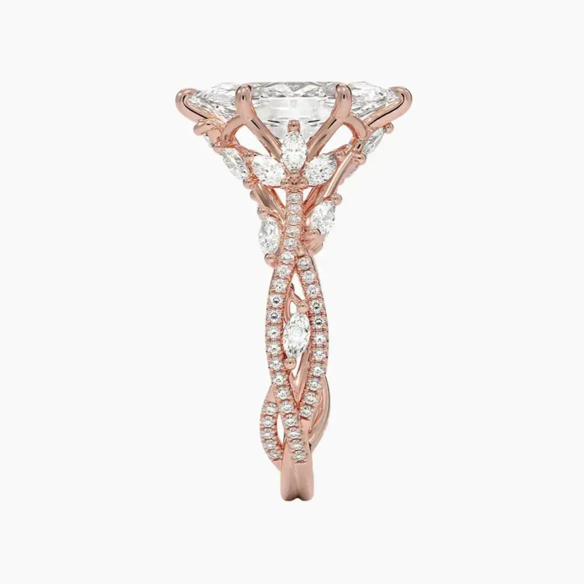 Melia Adorned Marquise Designer 3 Carat Lab Grown Diamond Engagement Ring in 18K Rose Gold