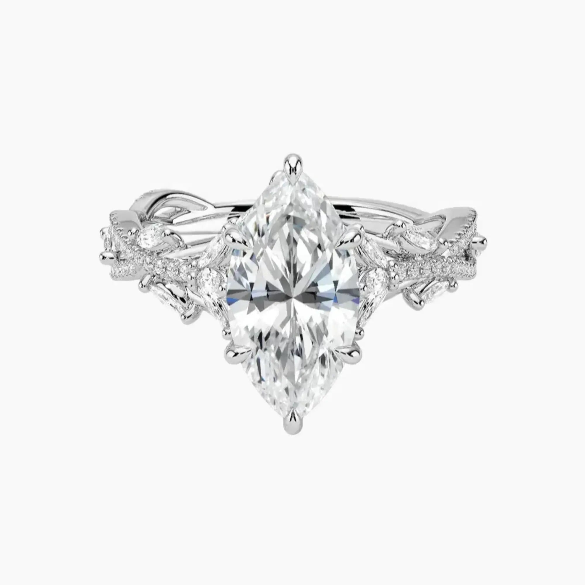 Melia Adorned Marquise Designer 1.5 Carat Lab Grown Diamond Engagement Ring in 14K White Gold