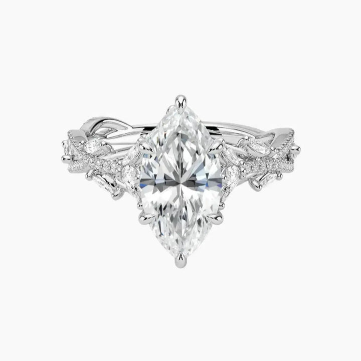 Melia Adorned Marquise Designer 1.5 Carat Lab Grown Diamond Engagement Ring in 14K White Gold
