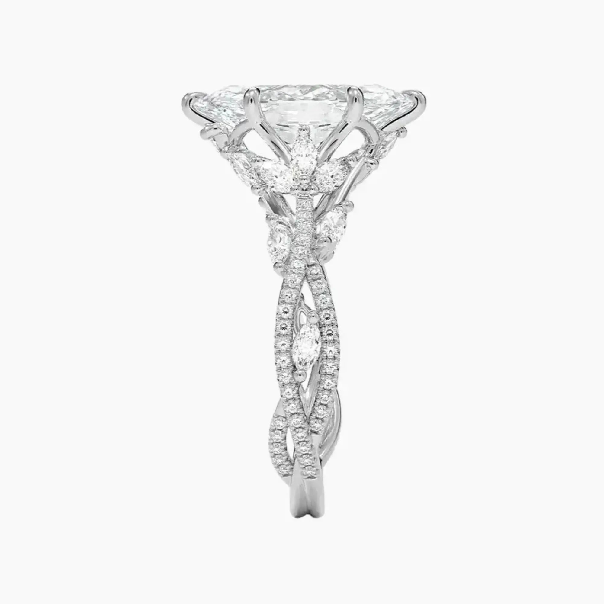 Melia Adorned Marquise Designer 2 Carat Lab Grown Diamond Engagement Ring in 18K White Gold
