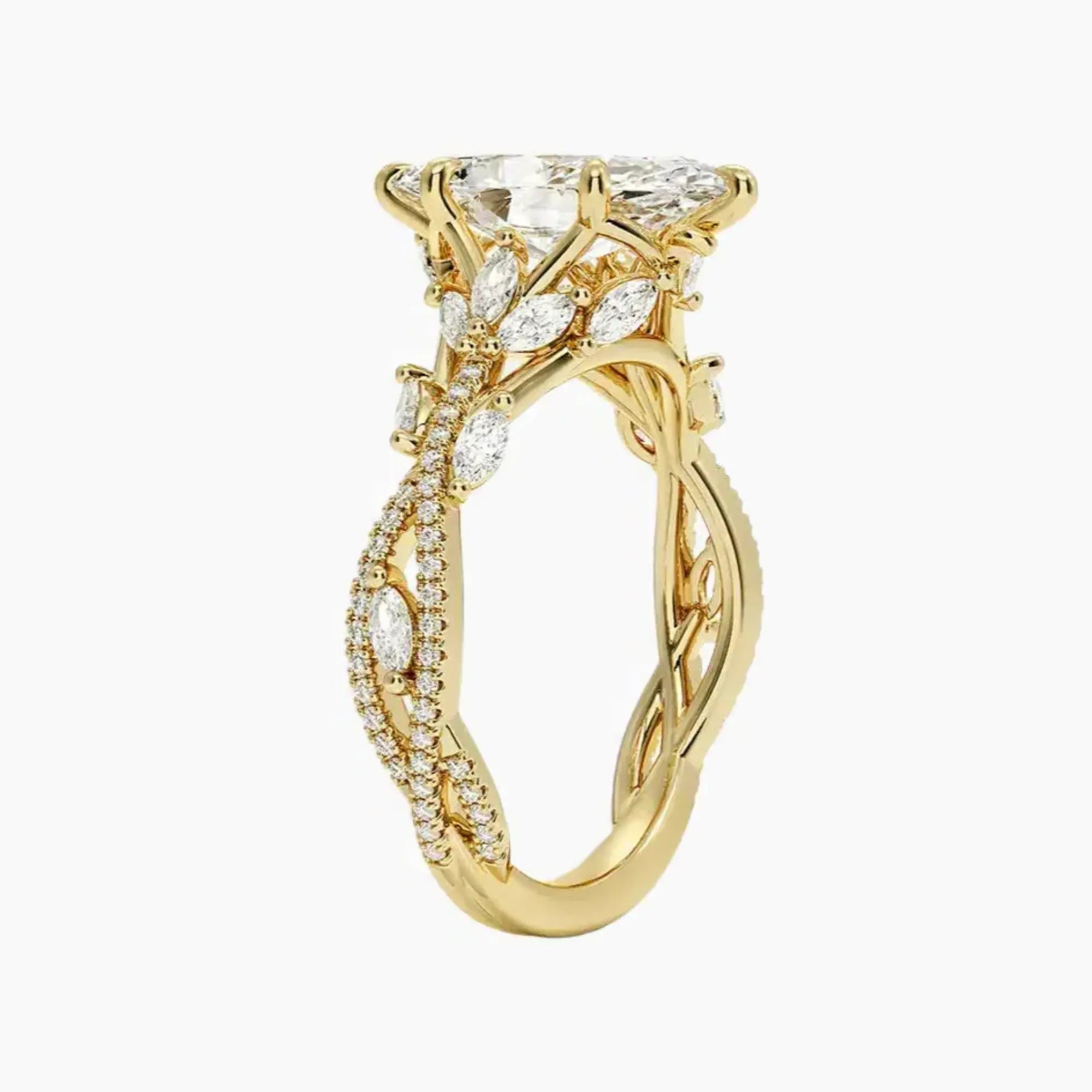 Melia Adorned Marquise Designer Diamond Ring Setting in 14K Yellow Gold