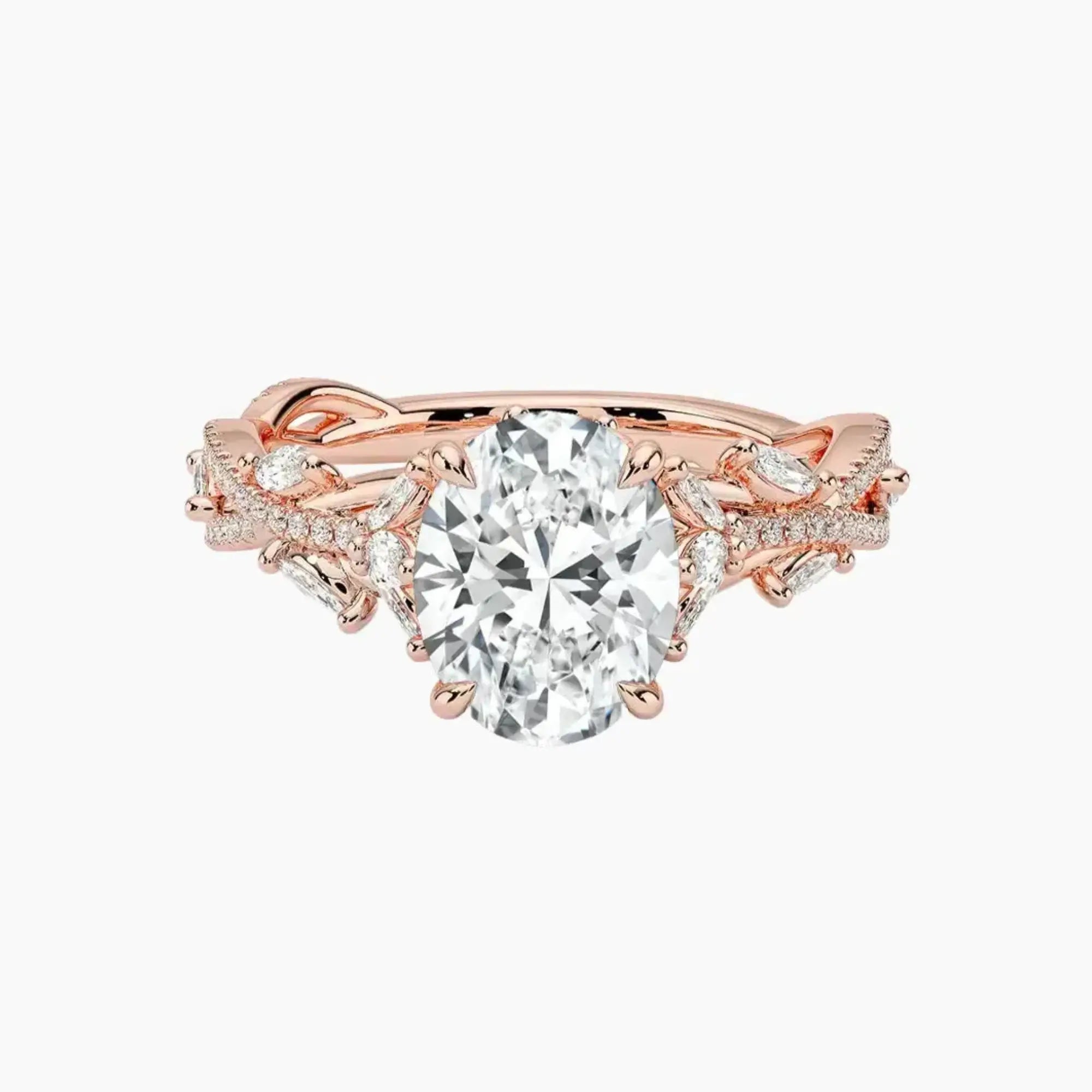 Melia Adorned Oval Designer 3 Carat Lab Grown Diamond Engagement Ring in 14K Rose Gold