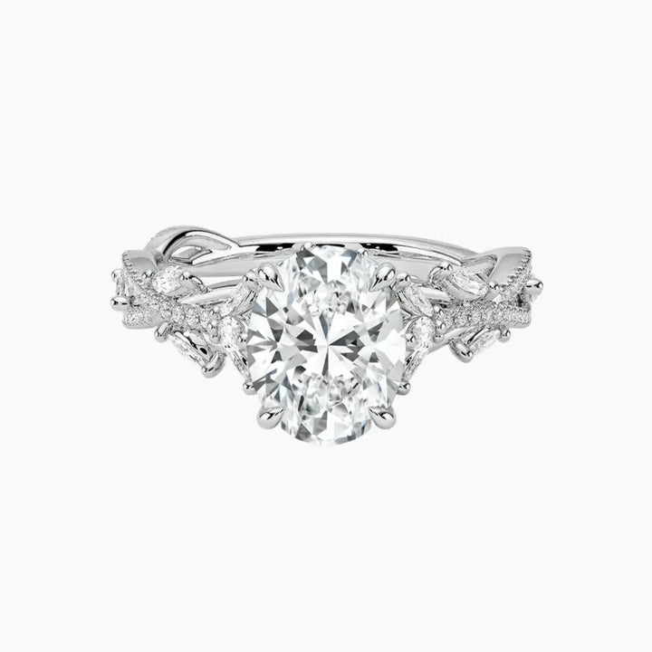 Melia Adorned Oval Designer 3 Carat Lab Grown Diamond Engagement Ring in 14K White Gold
