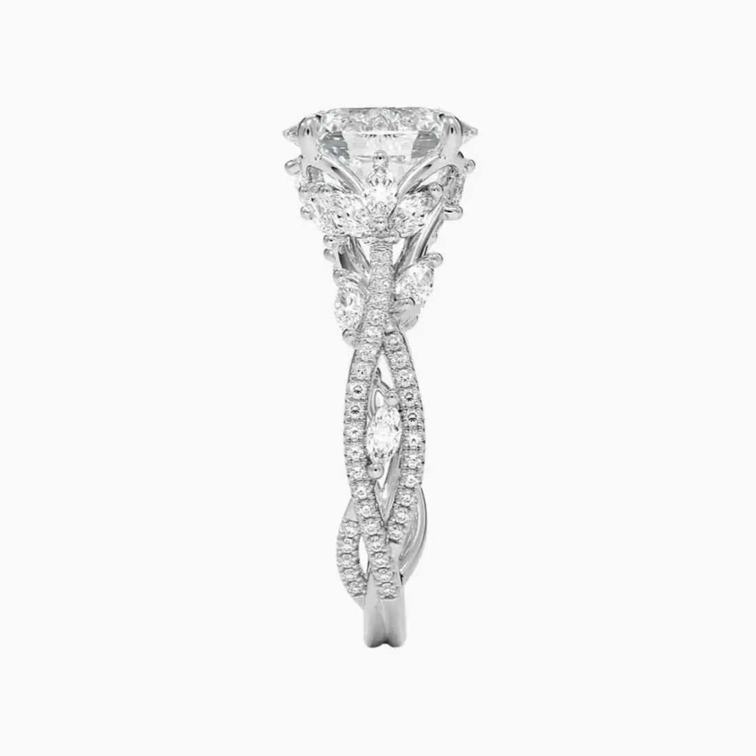 Melia Adorned Oval Designer Diamond Ring Setting in 14K White Gold