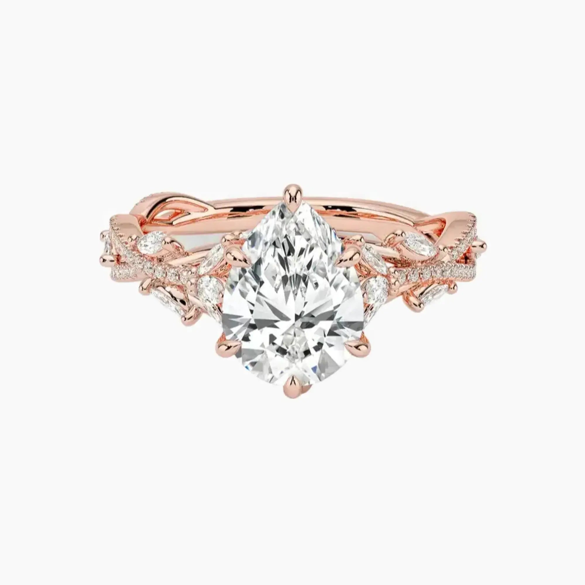Melia Adorned Pear Designer 1.5 Carat Lab Grown Diamond Engagement Ring in 18K Yellow Gold