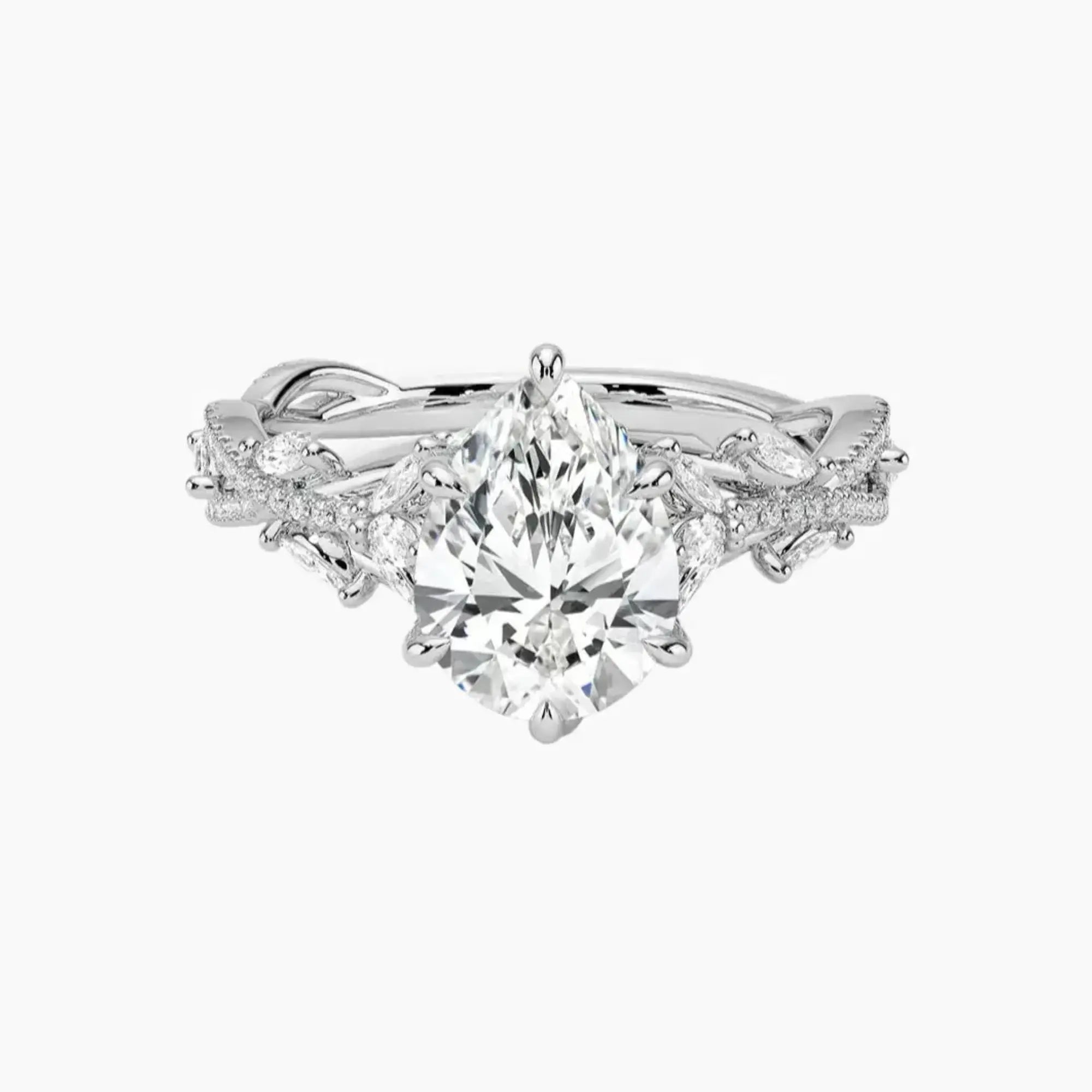 Melia Adorned Pear Designer Diamond Ring Setting in 14K White Gold