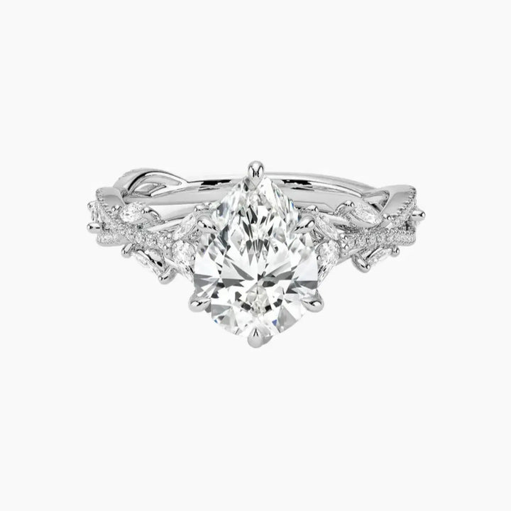 Melia Adorned Pear Designer 1 Carat Lab Grown Diamond Engagement Ring in 14K White Gold