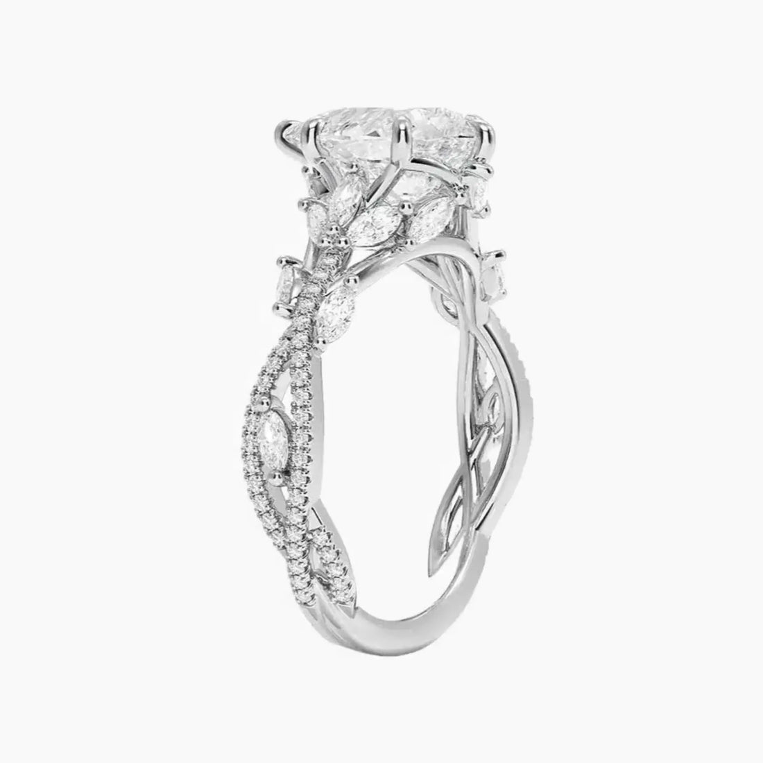 Melia Adorned Pear Designer 3 Carat Lab Grown Diamond Engagement Ring in 18K White Gold