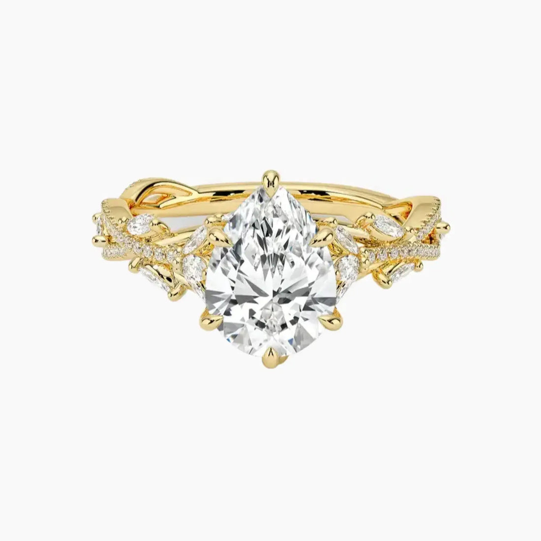 Melia Adorned Pear Designer 3 Carat Lab Grown Diamond Engagement Ring in 14K Rose Gold