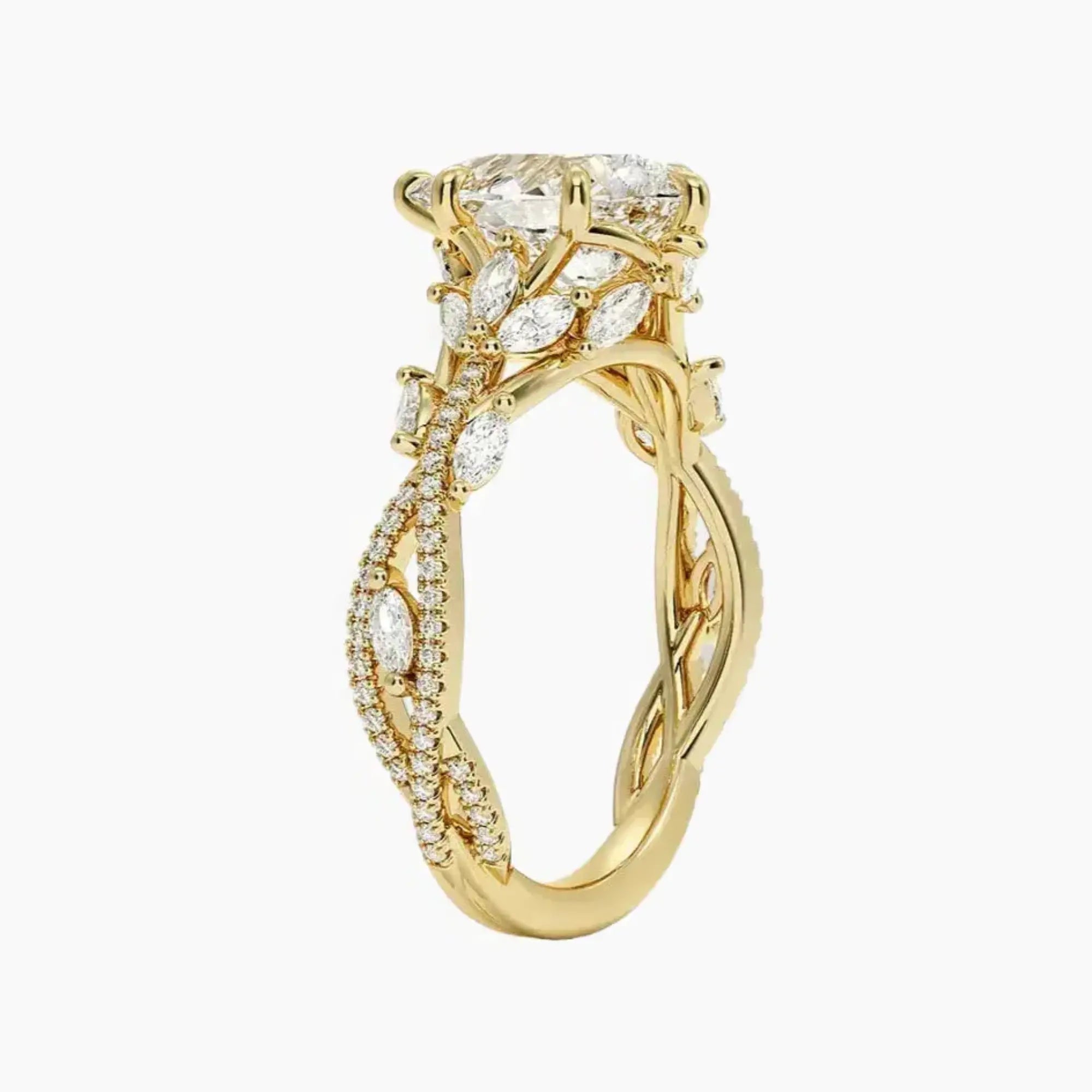 Melia Adorned Pear Designer 1.5 Carat Lab Grown Diamond Engagement Ring in 14K Yellow Gold