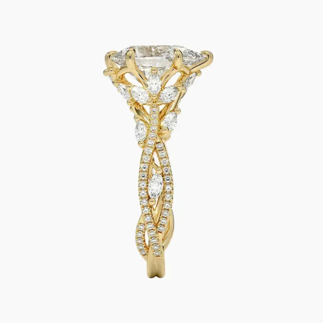 Melia Adorned Pear Designer Diamond Ring Setting in 18K Yellow Gold