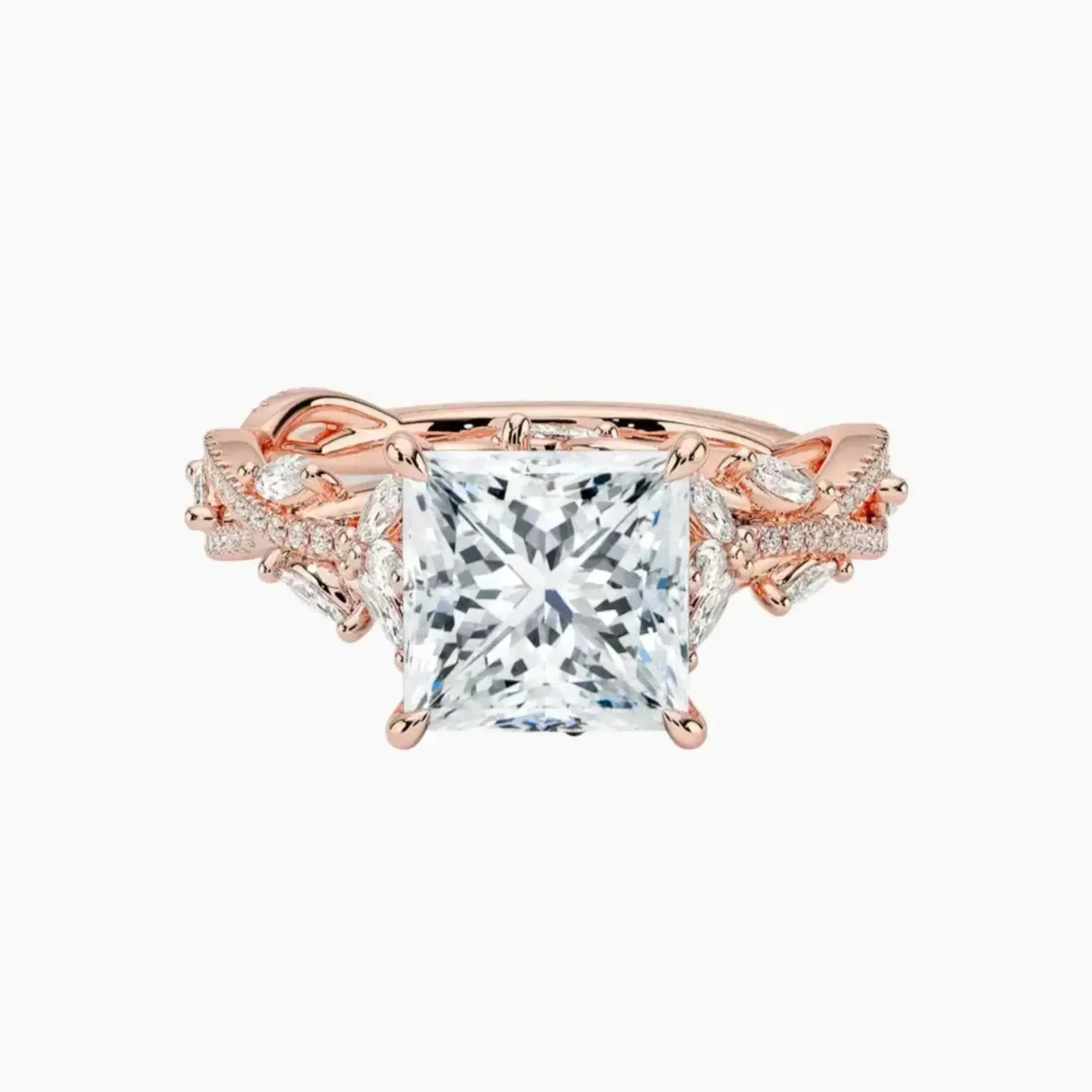Melia Adorned Princess Designer 2.5 Carat Lab Grown Diamond Engagement Ring in 18K White Gold