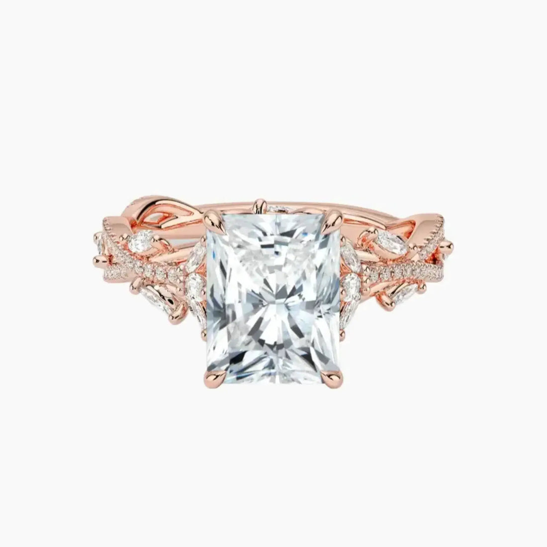 Melia Adorned Radiant Designer Diamond Ring Setting in 18K Rose Gold