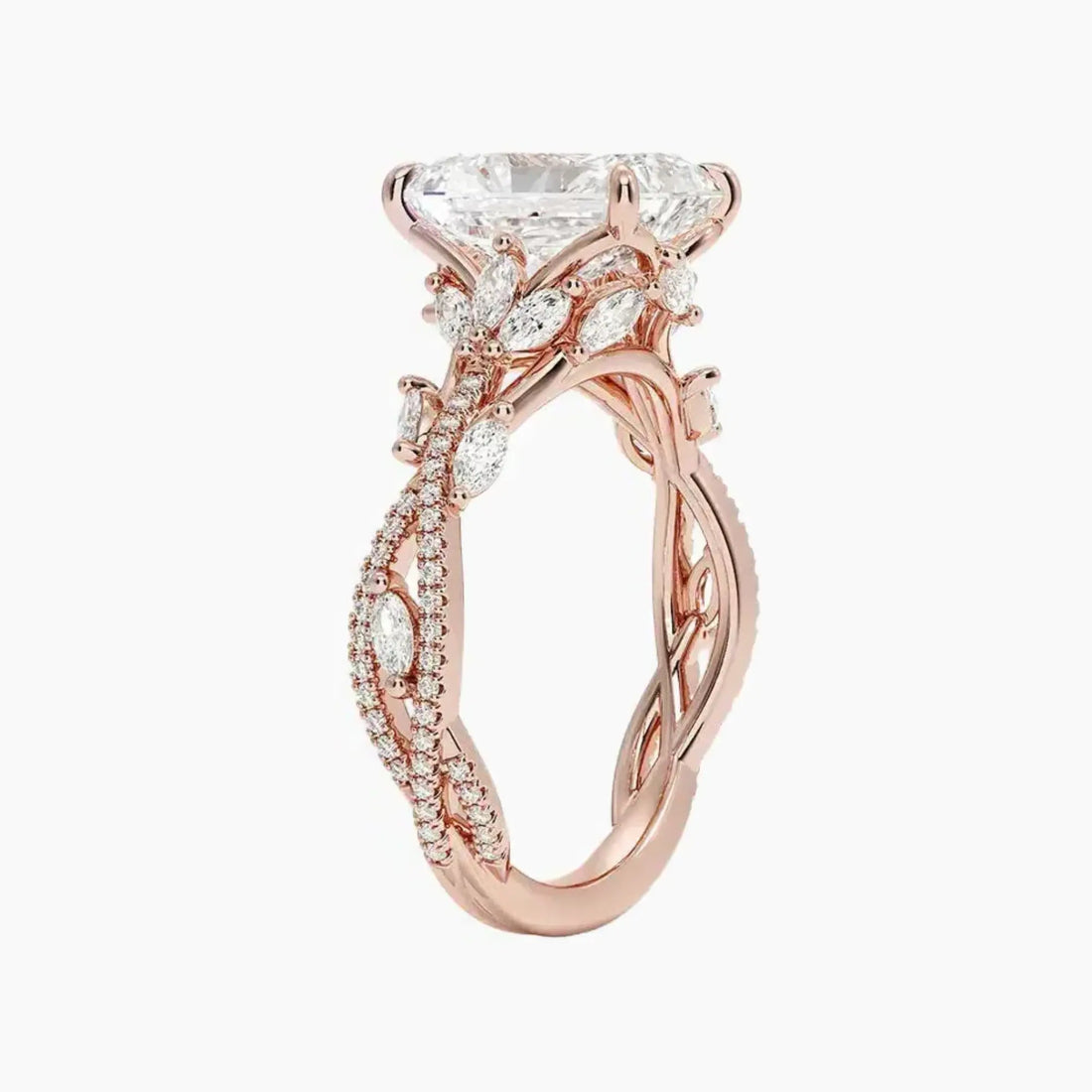 Melia Adorned Radiant Designer Diamond Ring Setting in 14K Rose Gold