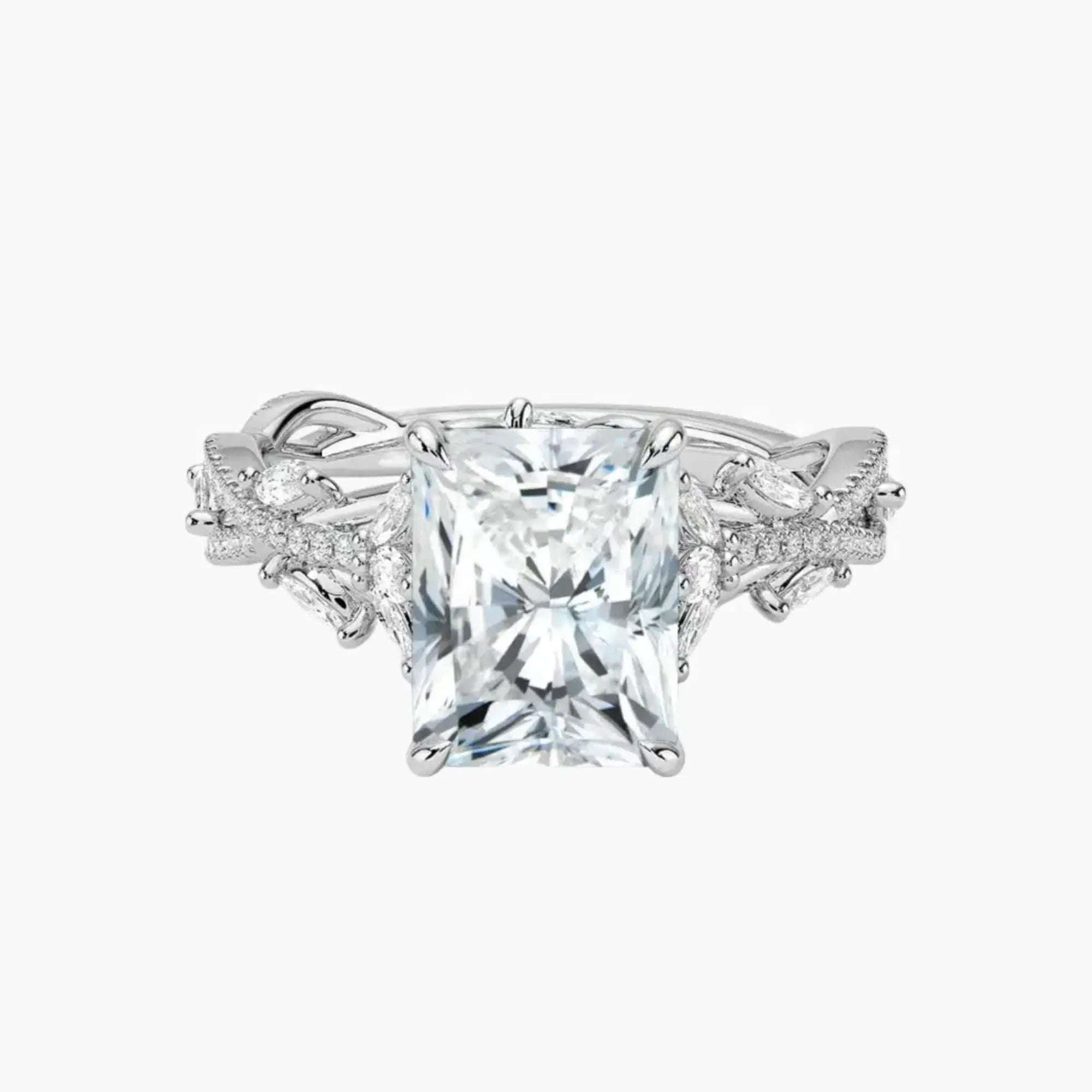 Melia Adorned Radiant Designer 2 Carat Lab Grown Diamond Engagement Ring in 18K White Gold