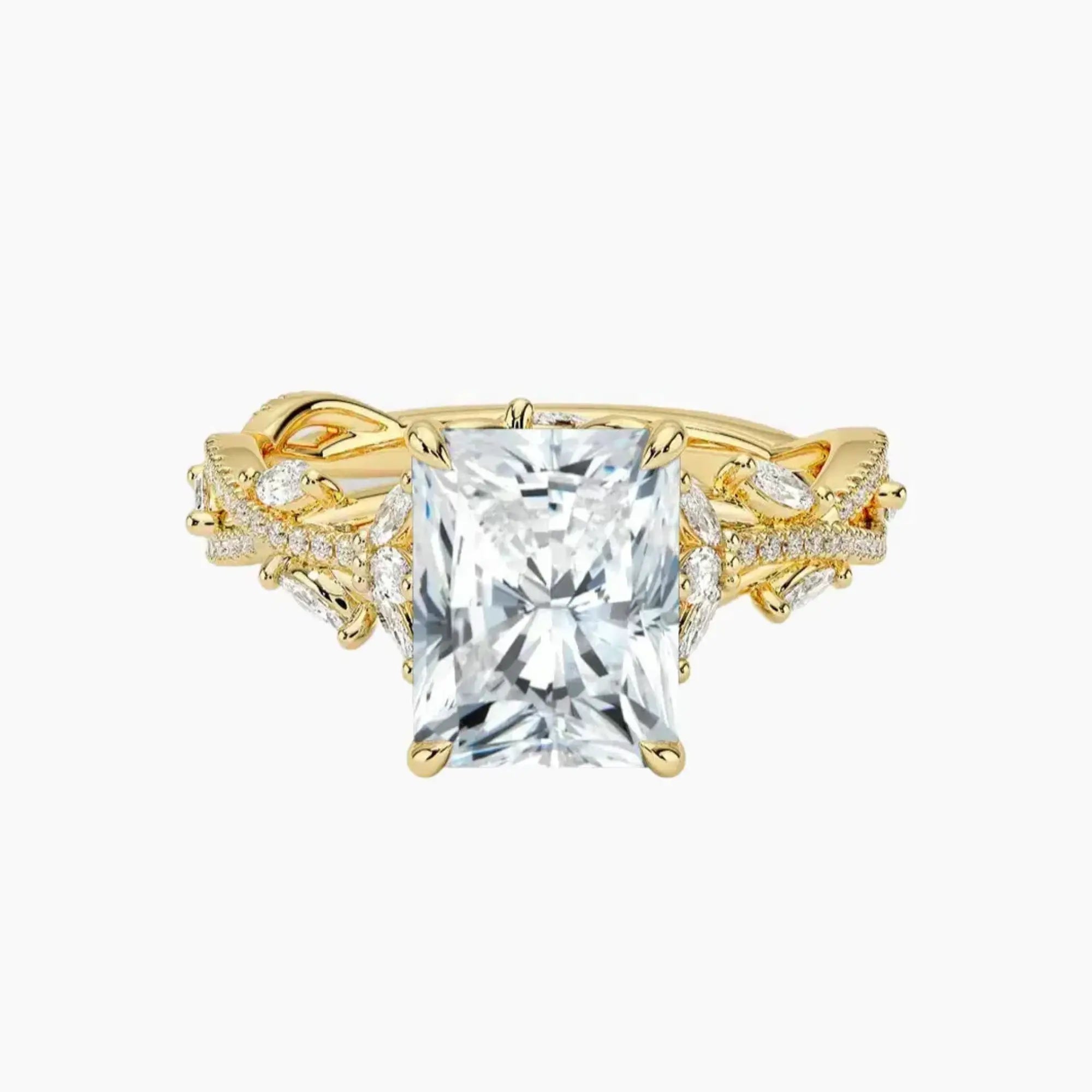 Melia Adorned Radiant Designer 1.5 Carat Lab Grown Diamond Engagement Ring in 18K Yellow Gold