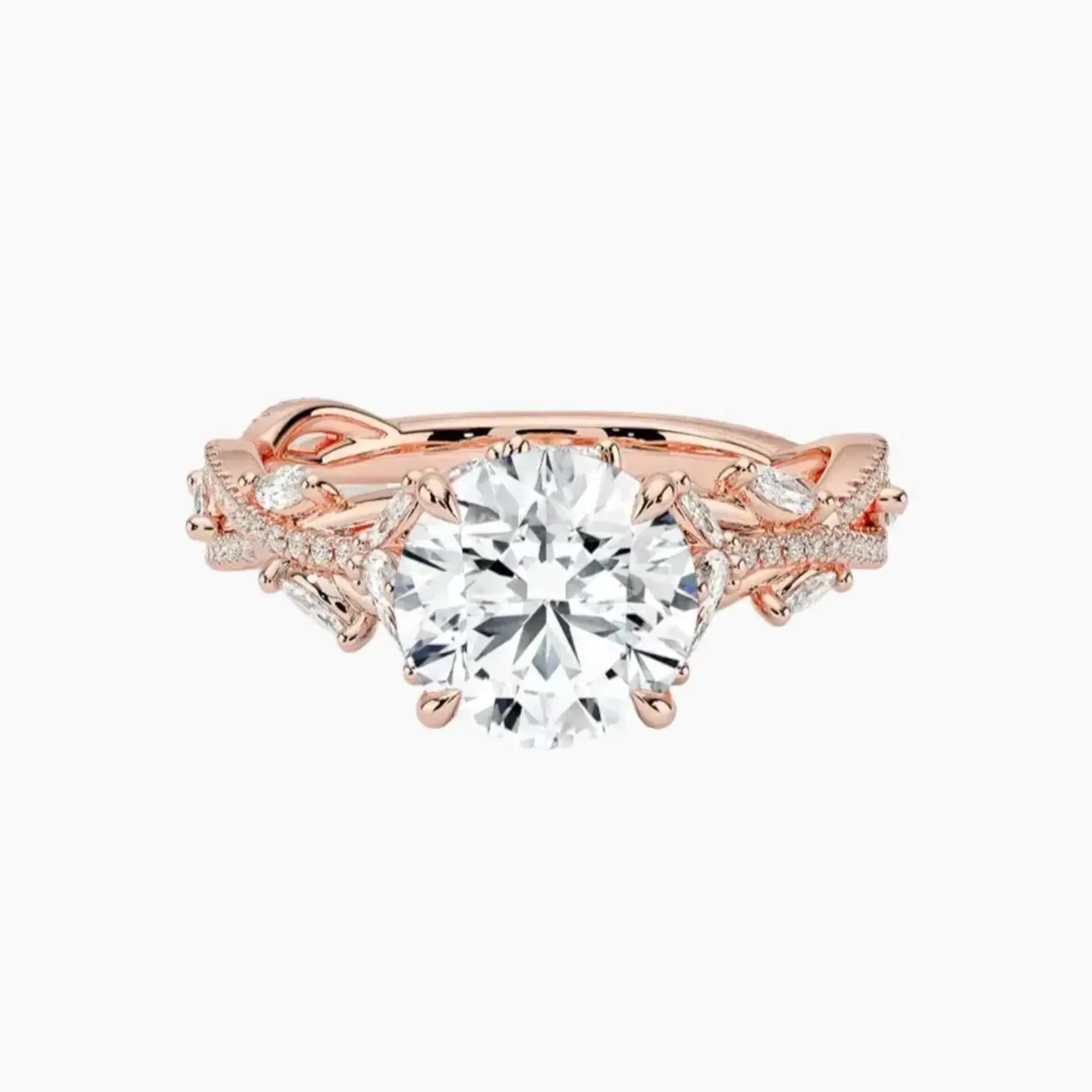 Melia Adorned Round Designer 1 Carat Lab Grown Diamond Engagement Ring in 18K White Gold
