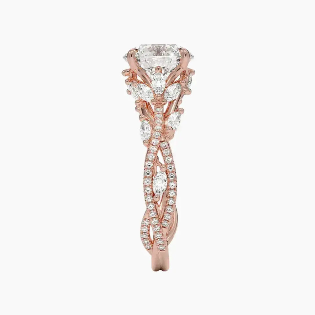 Melia Adorned Round Designer 2 Carat Lab Grown Diamond Engagement Ring in 14K Rose Gold