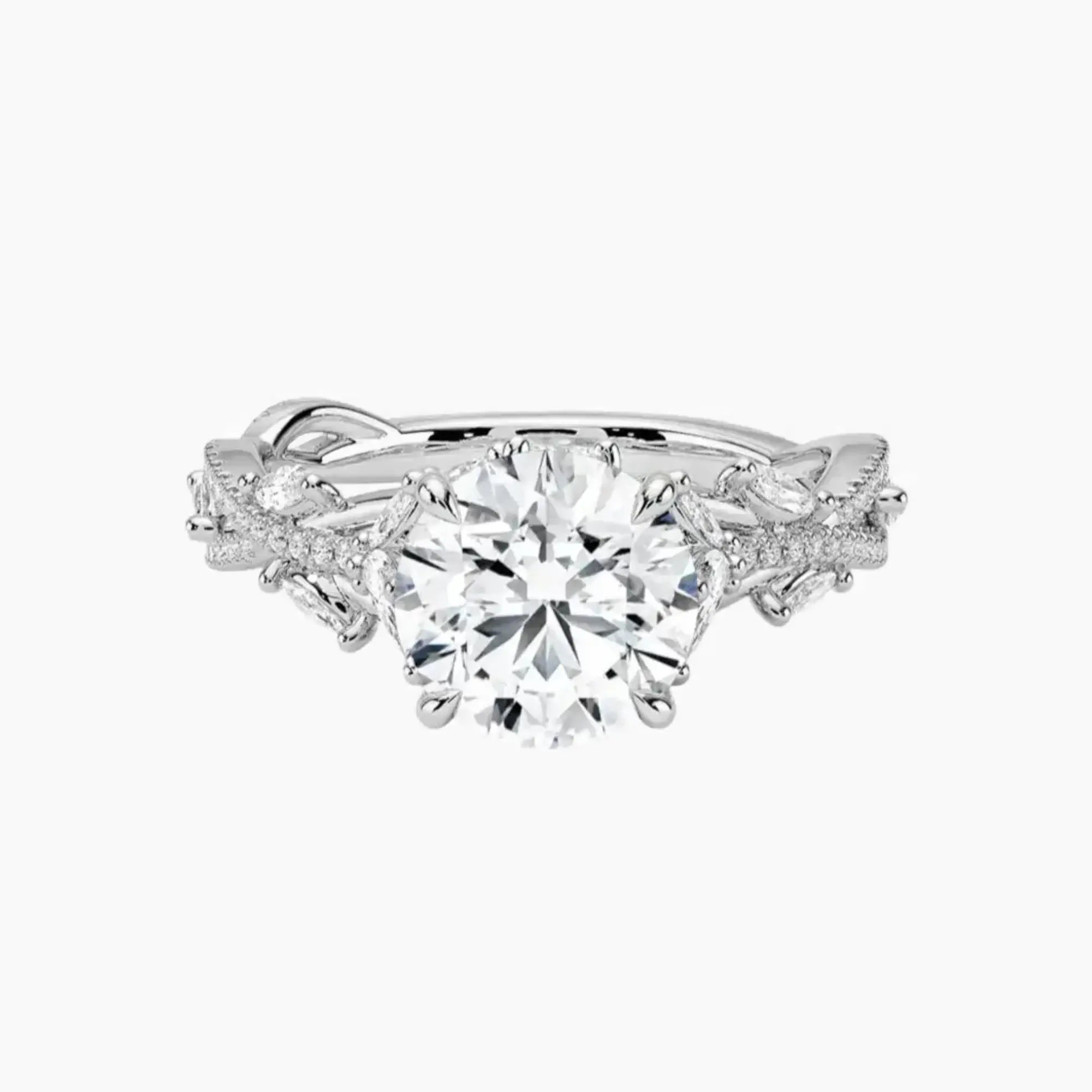 Melia Adorned Round Designer 3 Carat Lab Grown Diamond Engagement Ring in 18K White Gold