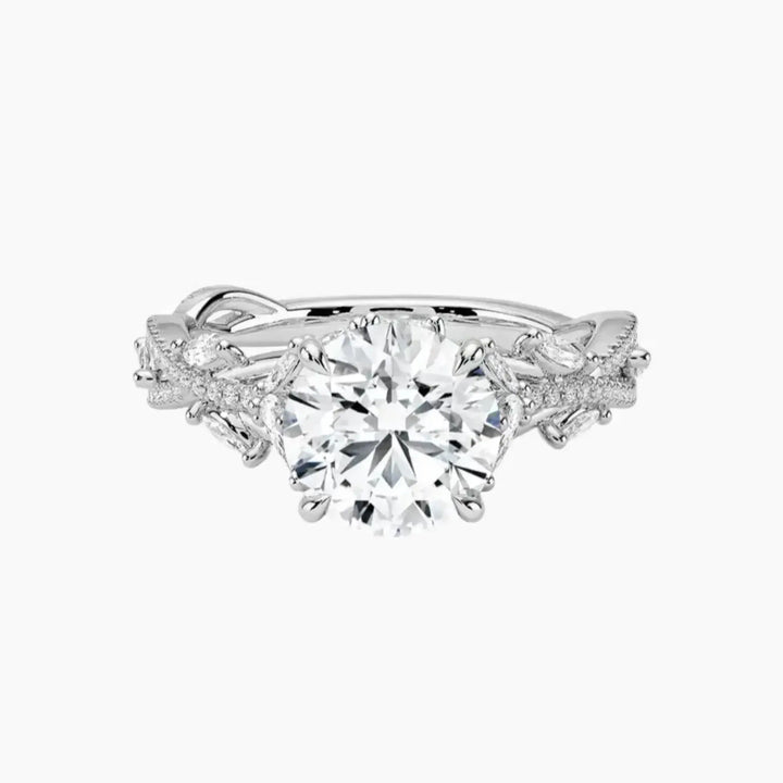 Melia Adorned Round Designer 3 Carat Lab Grown Diamond Engagement Ring in 14K White Gold