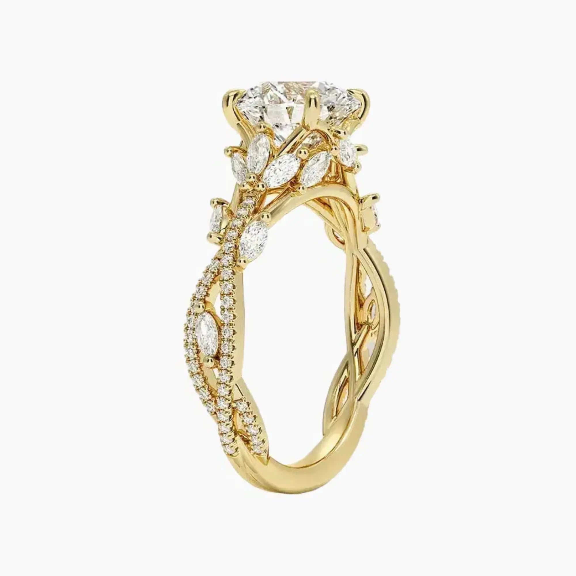 Melia Adorned Round Designer 2 Carat Lab Grown Diamond Engagement Ring in 18K White Gold