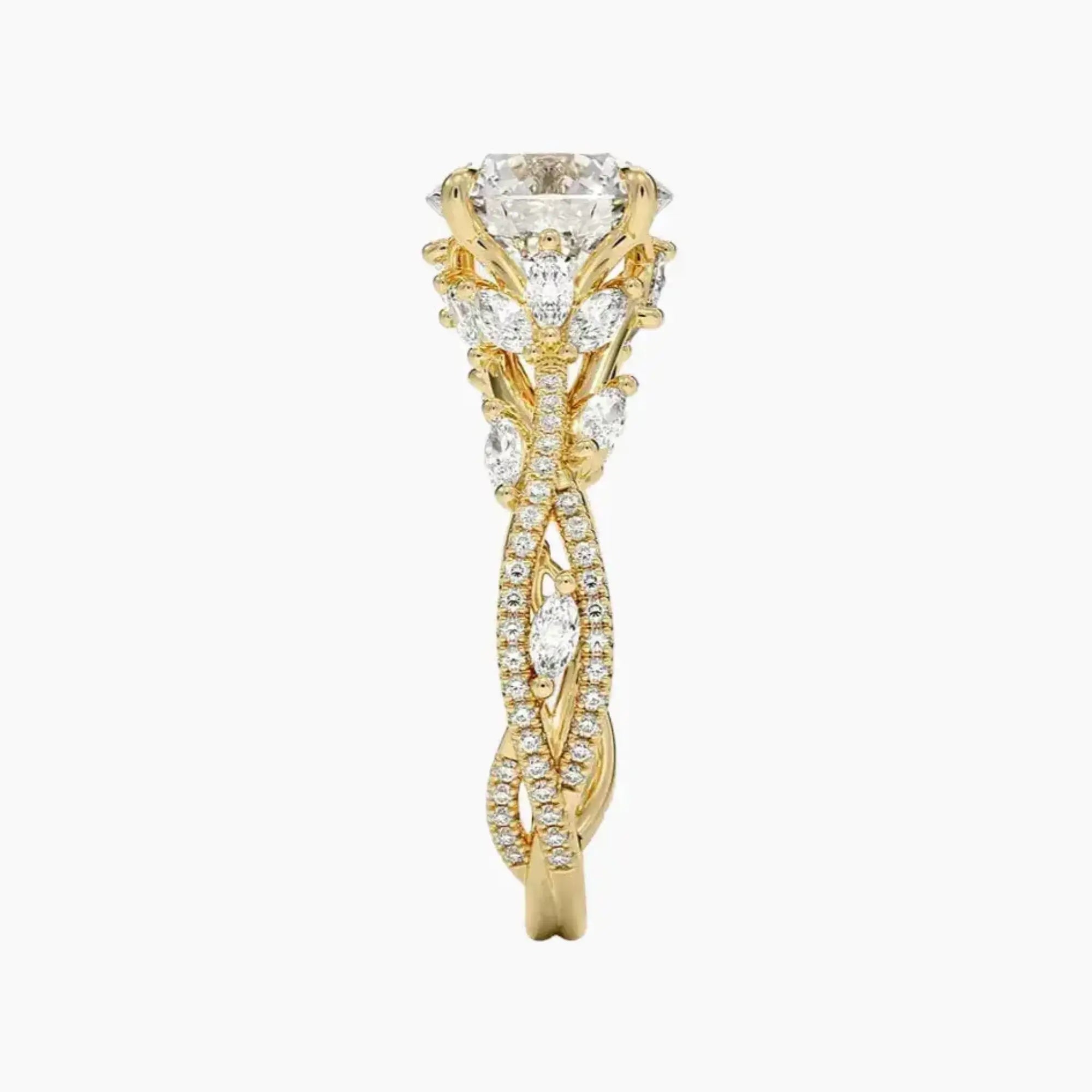 Melia Adorned Round Designer 2 Carat Lab Grown Diamond Engagement Ring in 14K Yellow Gold