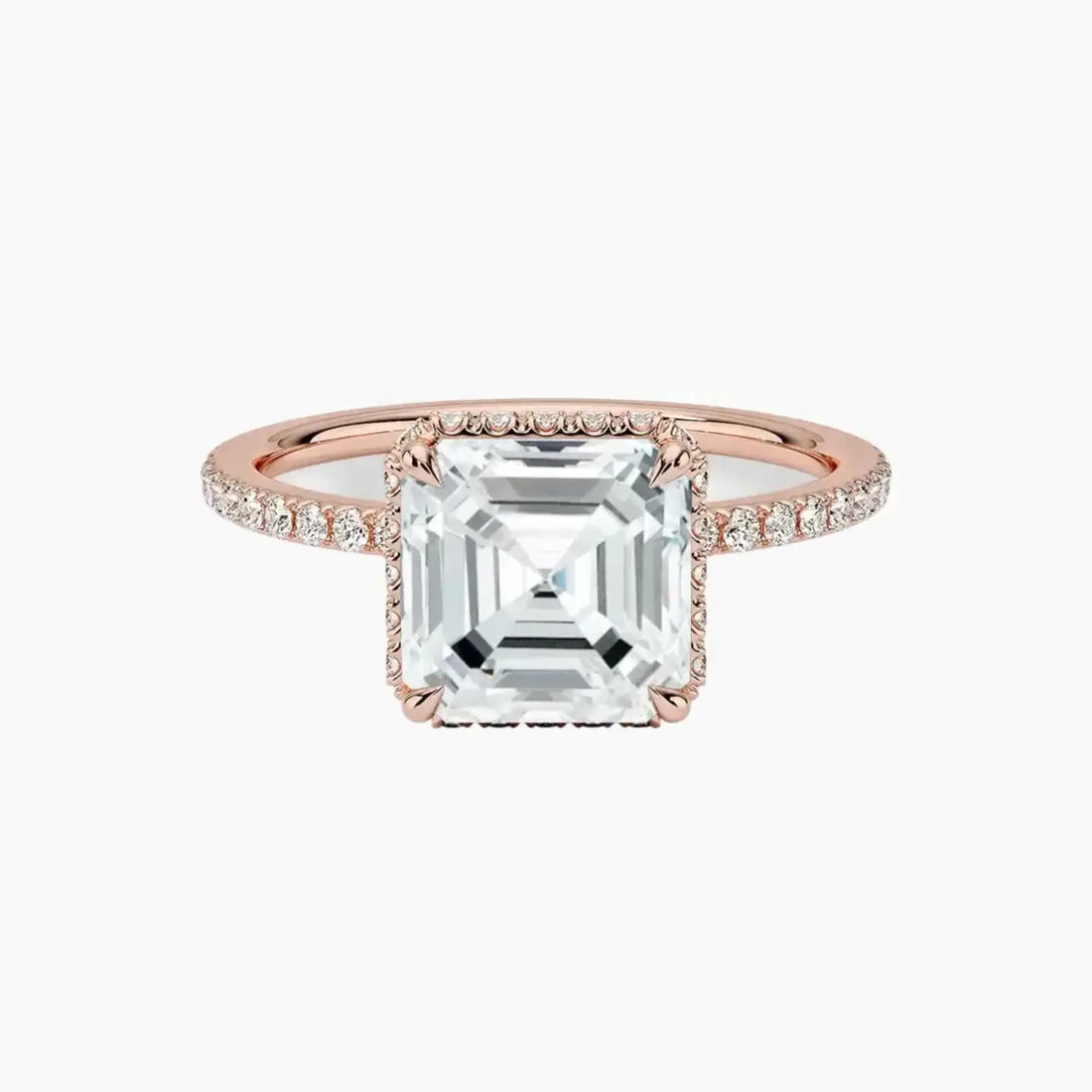 Mirabel Pave Asscher Hidden Halo 3 Carat Lab Grown Diamond Engagement Ring in 14K White Gold
