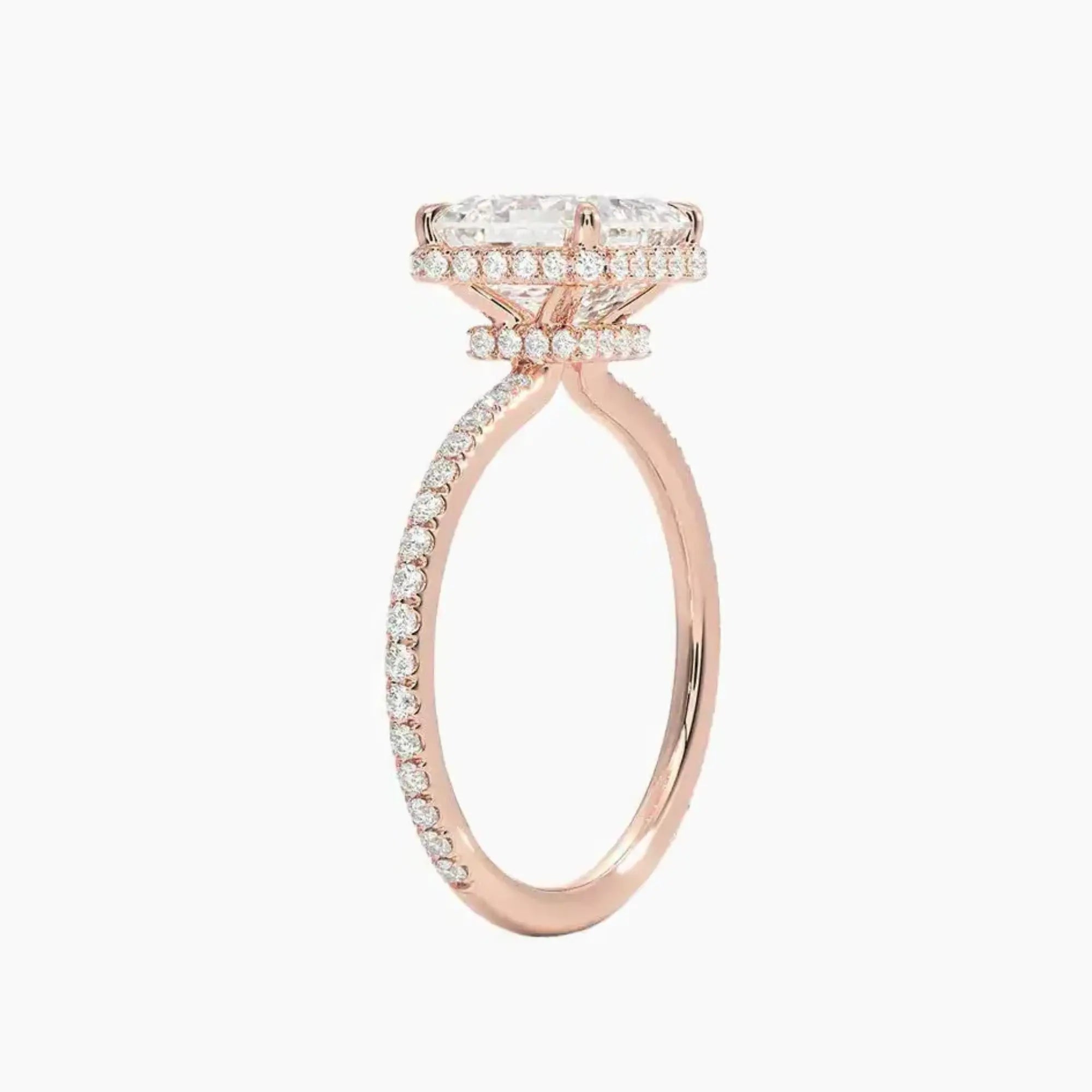 Mirabel Pave Asscher Hidden Halo 2 Carat Lab Grown Diamond Engagement Ring in 18K Rose Gold