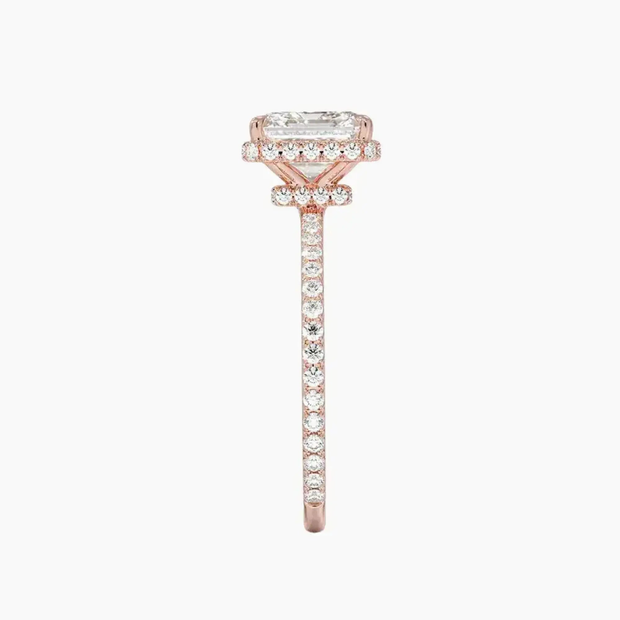 Mirabel Pave Asscher Hidden Halo 2 Carat Lab Grown Diamond Engagement Ring in 18K Rose Gold