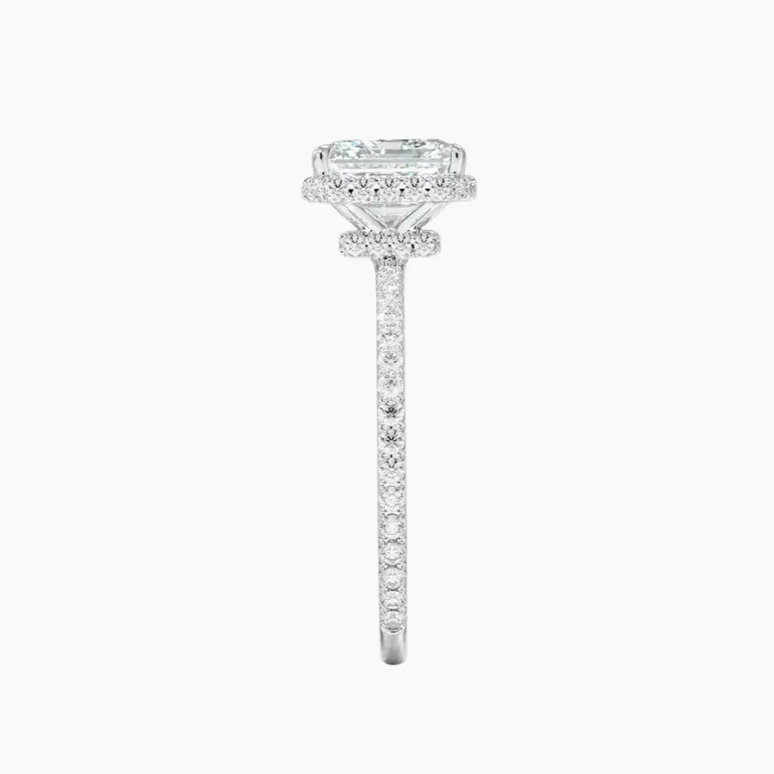 Mirabel Pave Asscher Hidden Halo 1.5 Carat Lab Grown Diamond Engagement Ring in 14K White Gold