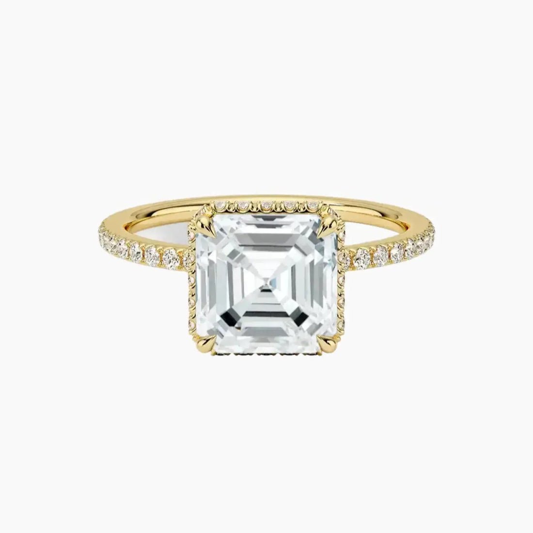 Mirabel Pave Asscher Hidden Halo 1 Carat Lab Grown Diamond Engagement Ring in 18K Yellow Gold