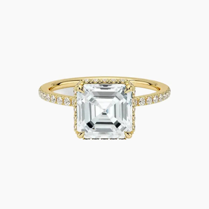 Mirabel Pave Asscher Hidden Halo 1.5 Carat Lab Grown Diamond Engagement Ring in 18K Yellow Gold