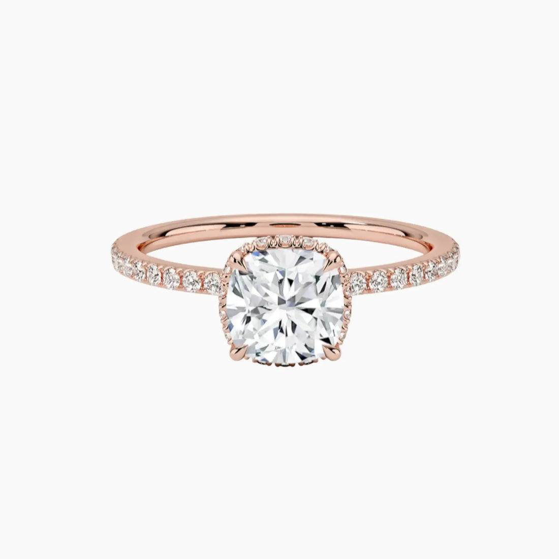 Mirabel Pave Cushion Hidden Halo 3 Carat Lab Grown Diamond Engagement Ring in 18K Yellow Gold