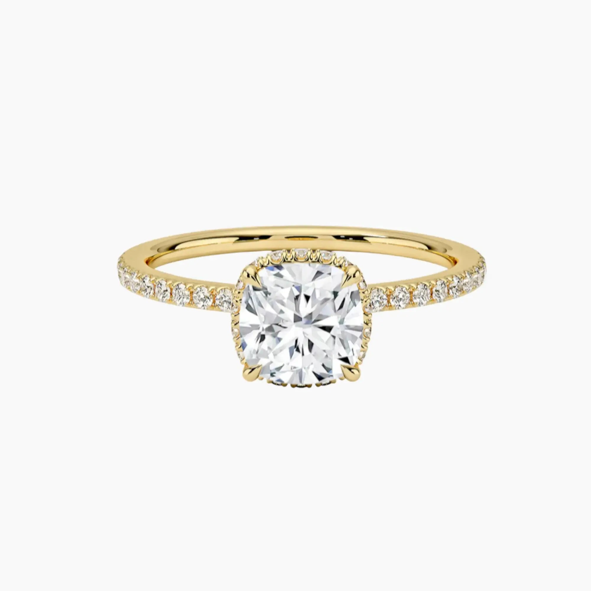 Mirabel Pave Cushion Hidden Halo 2 Carat Lab Grown Diamond Engagement Ring in 14K Yellow Gold