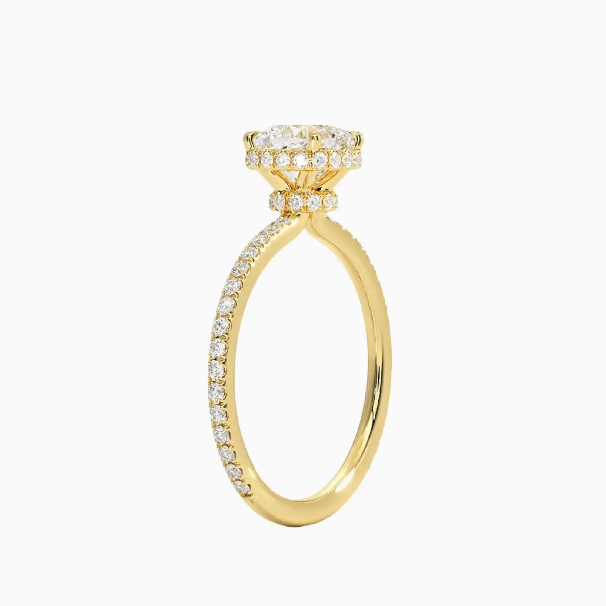 Mirabel Pave Cushion Hidden Halo 2 Carat Lab Grown Diamond Engagement Ring in 14K Yellow Gold