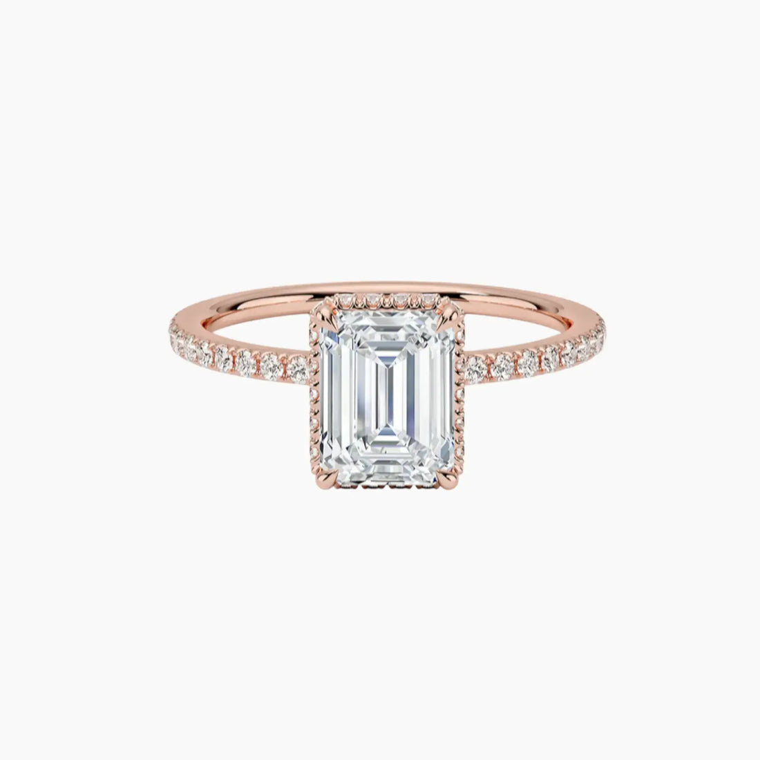 Mirabel Pave Emerald Hidden Halo 2 Carat Lab Grown Diamond Engagement Ring in 18K White Gold