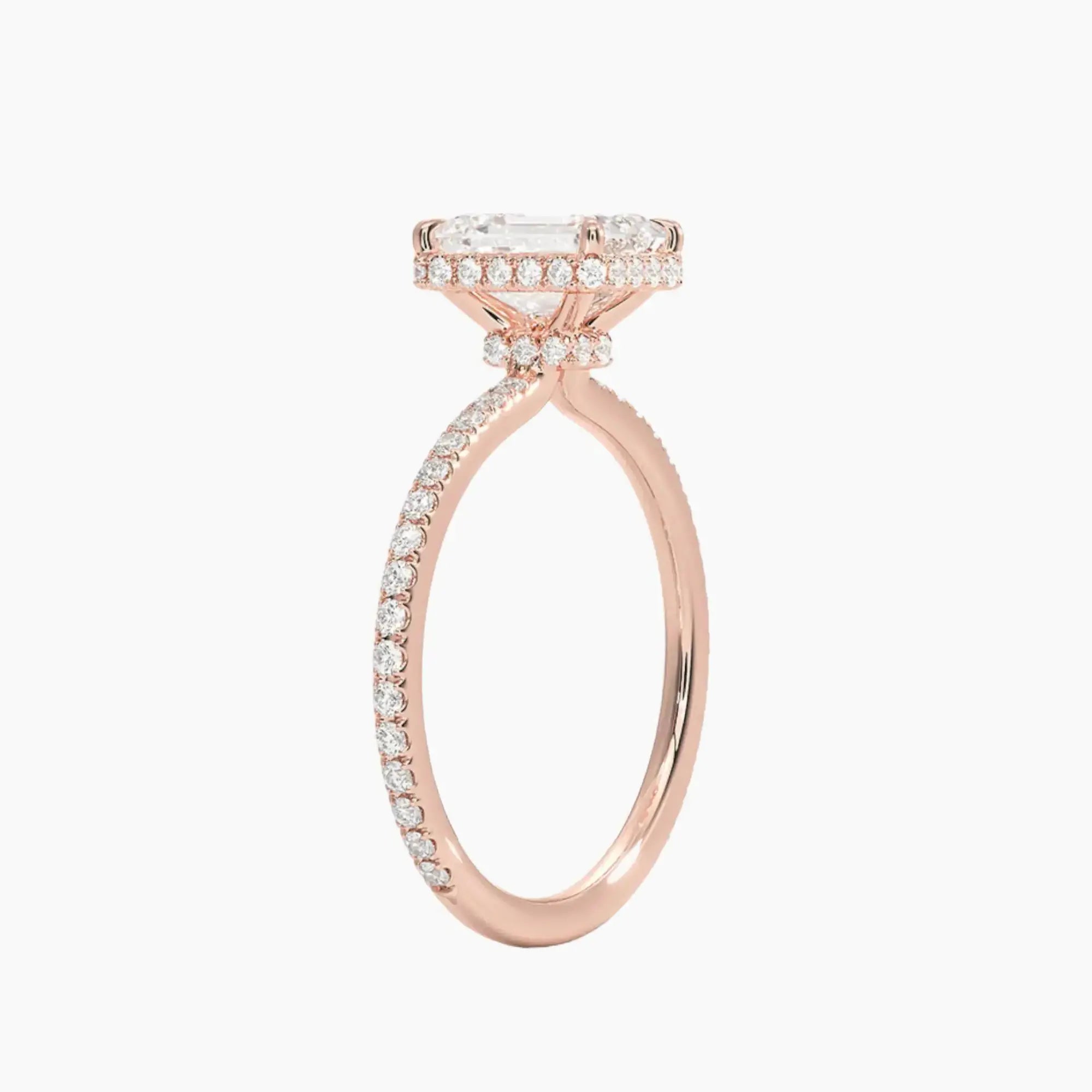 Mirabel Pave Emerald Hidden Halo 1 Carat Lab Grown Diamond Engagement Ring in 14K Rose Gold