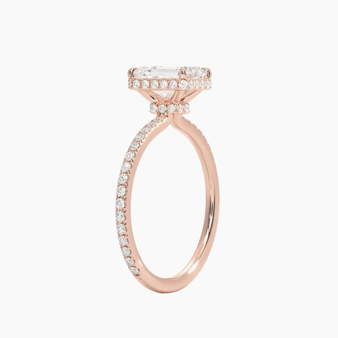 Mirabel Pave Emerald Hidden Halo 1 Carat Lab Grown Diamond Engagement Ring in 14K Yellow Gold