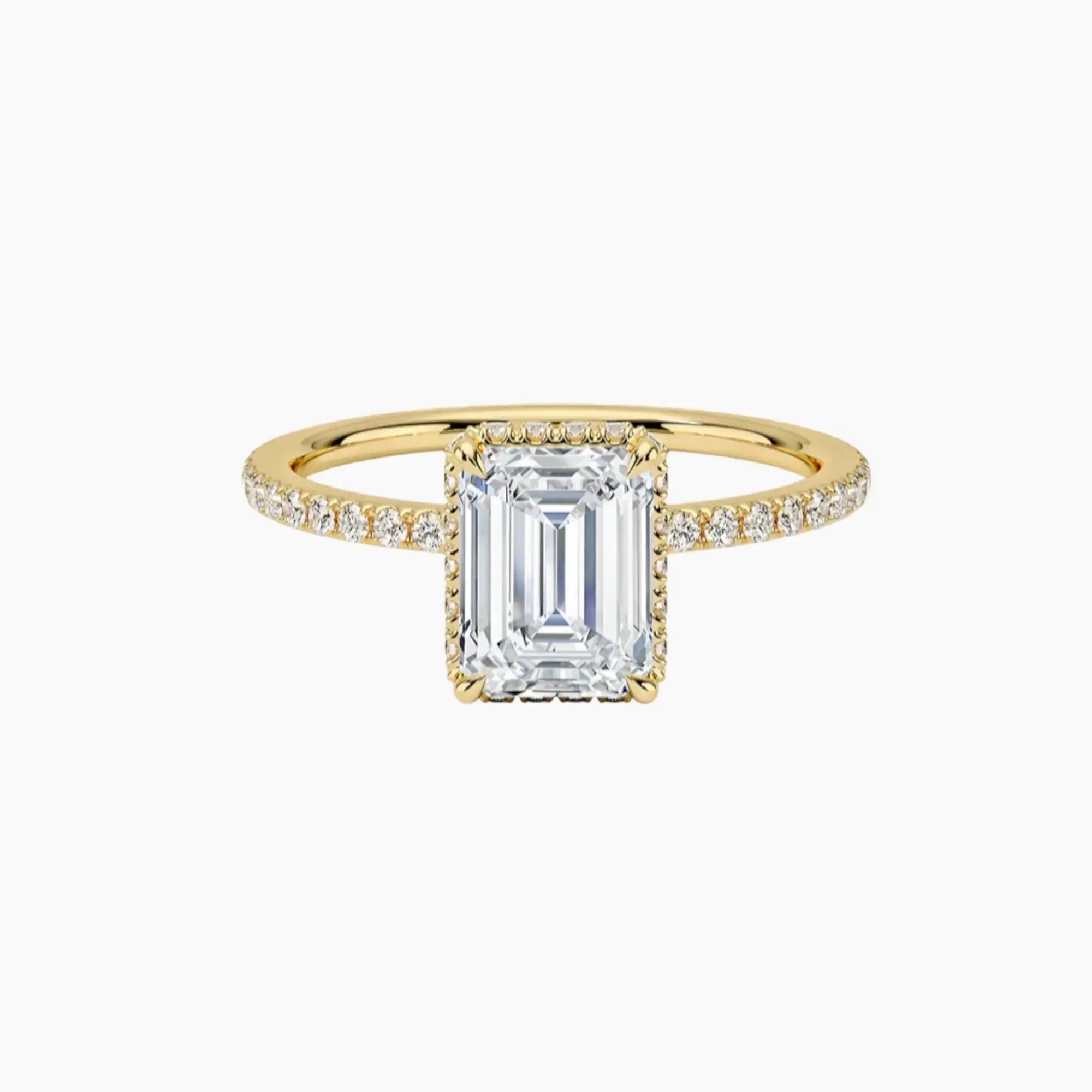 Mirabel Pave Emerald Hidden Halo 2.5 Carat Lab Grown Diamond Engagement Ring in 14K Yellow Gold